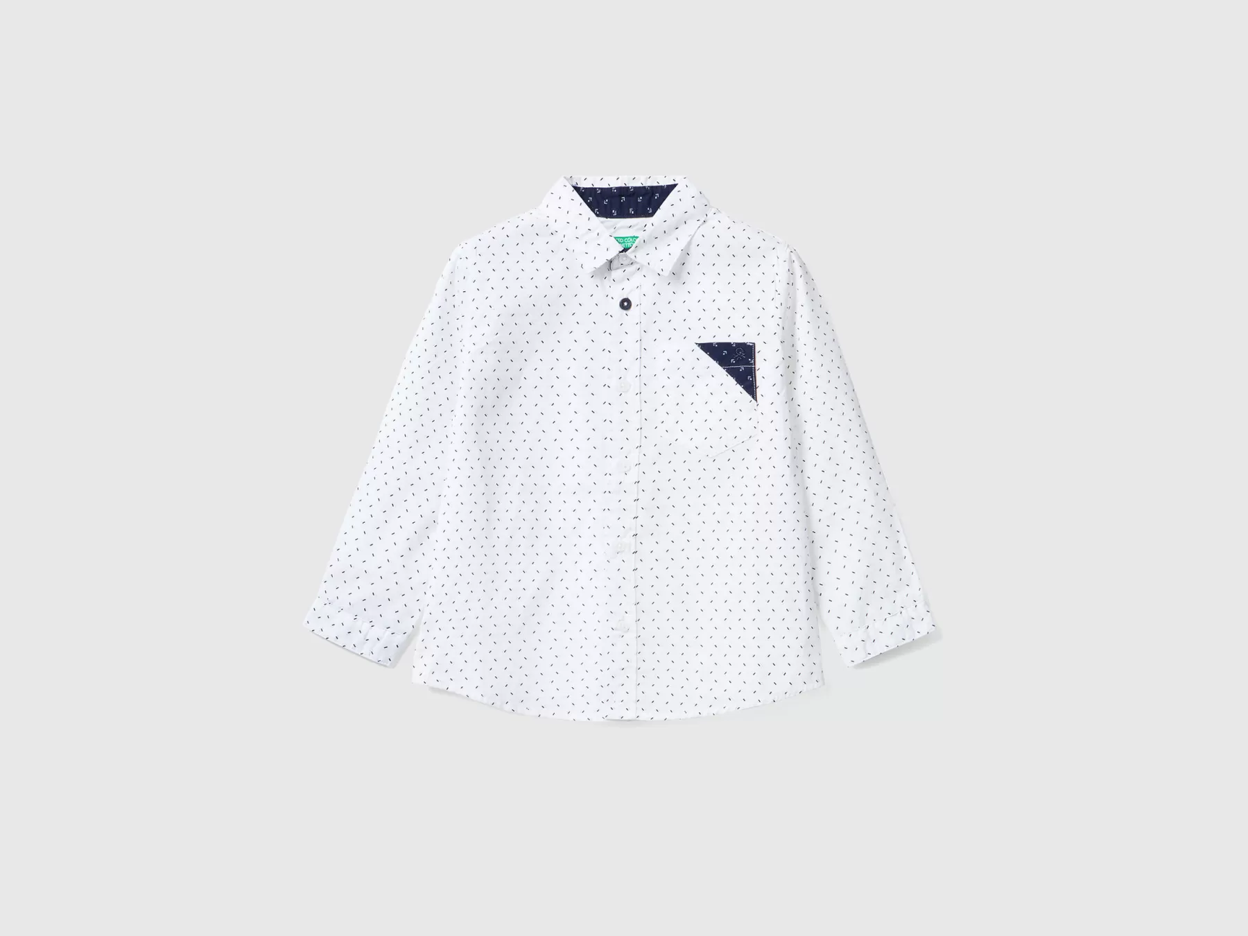 Benetton Camicia Micro Fantasia Con Taschino Bianco Hot