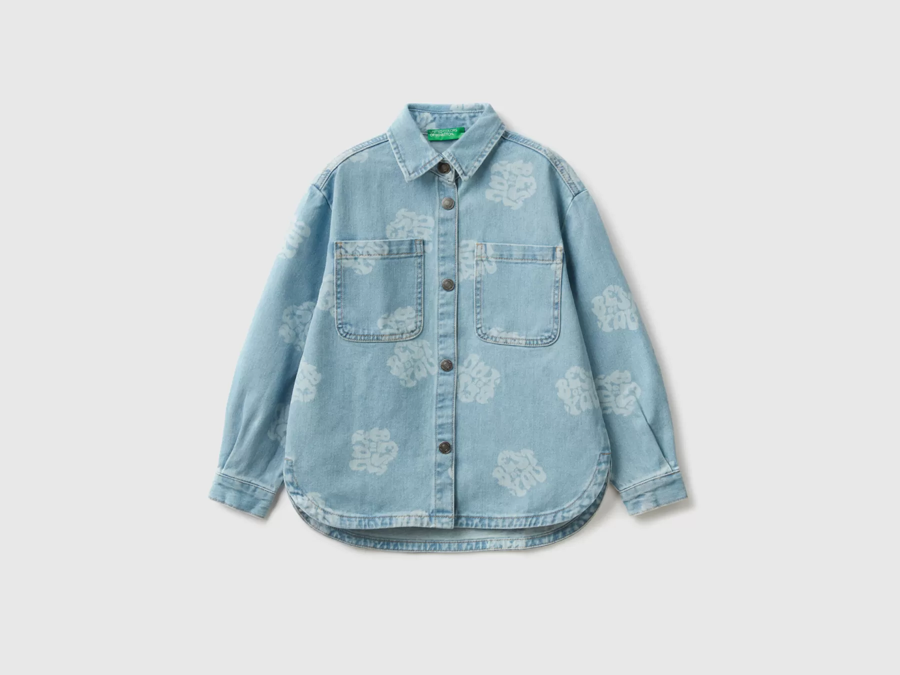 Benetton Camicia Over In Denim Stampato Azzurro Shop