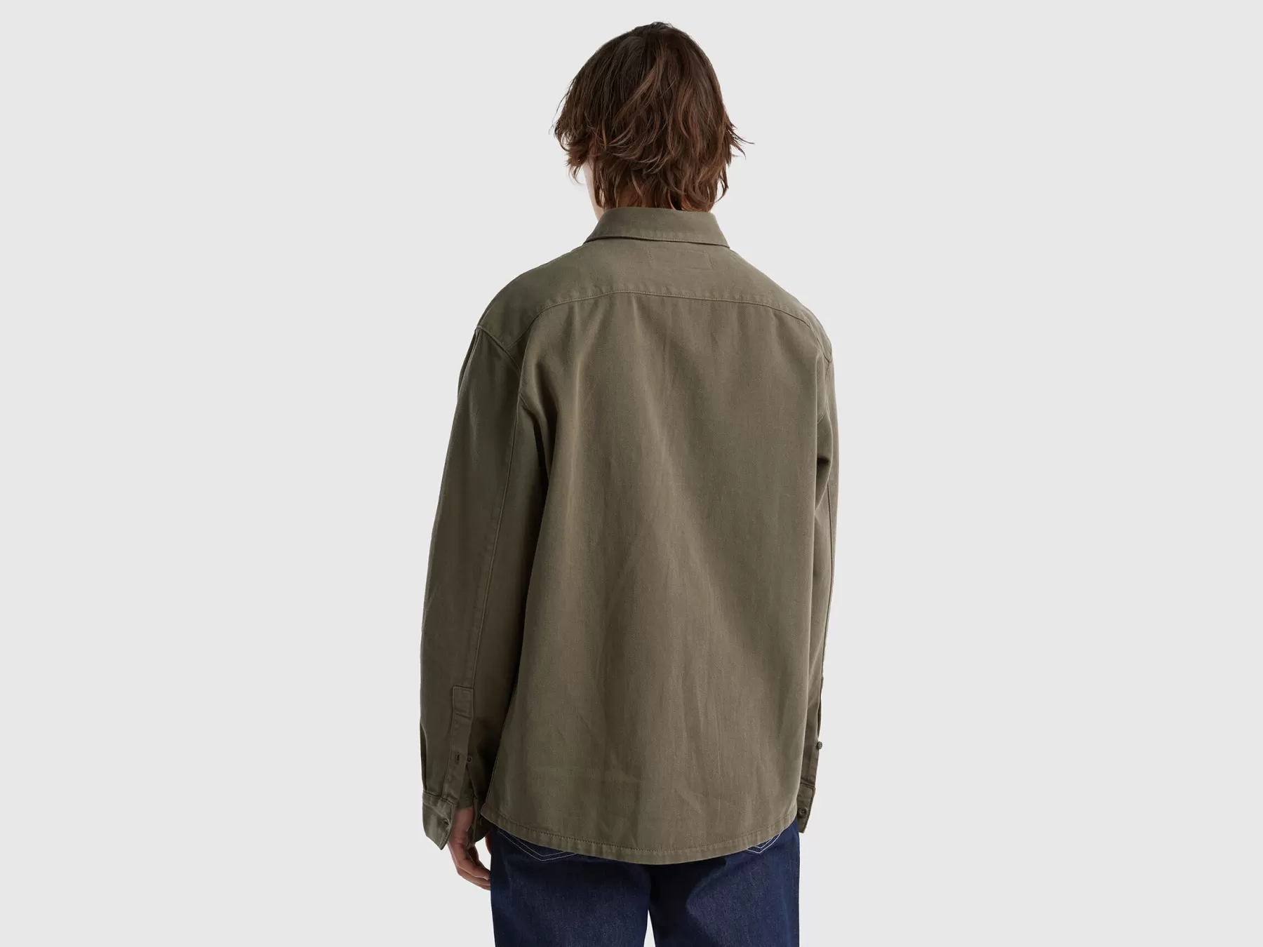 Benetton Camicia Oversize Con Tasche Verde Militare New