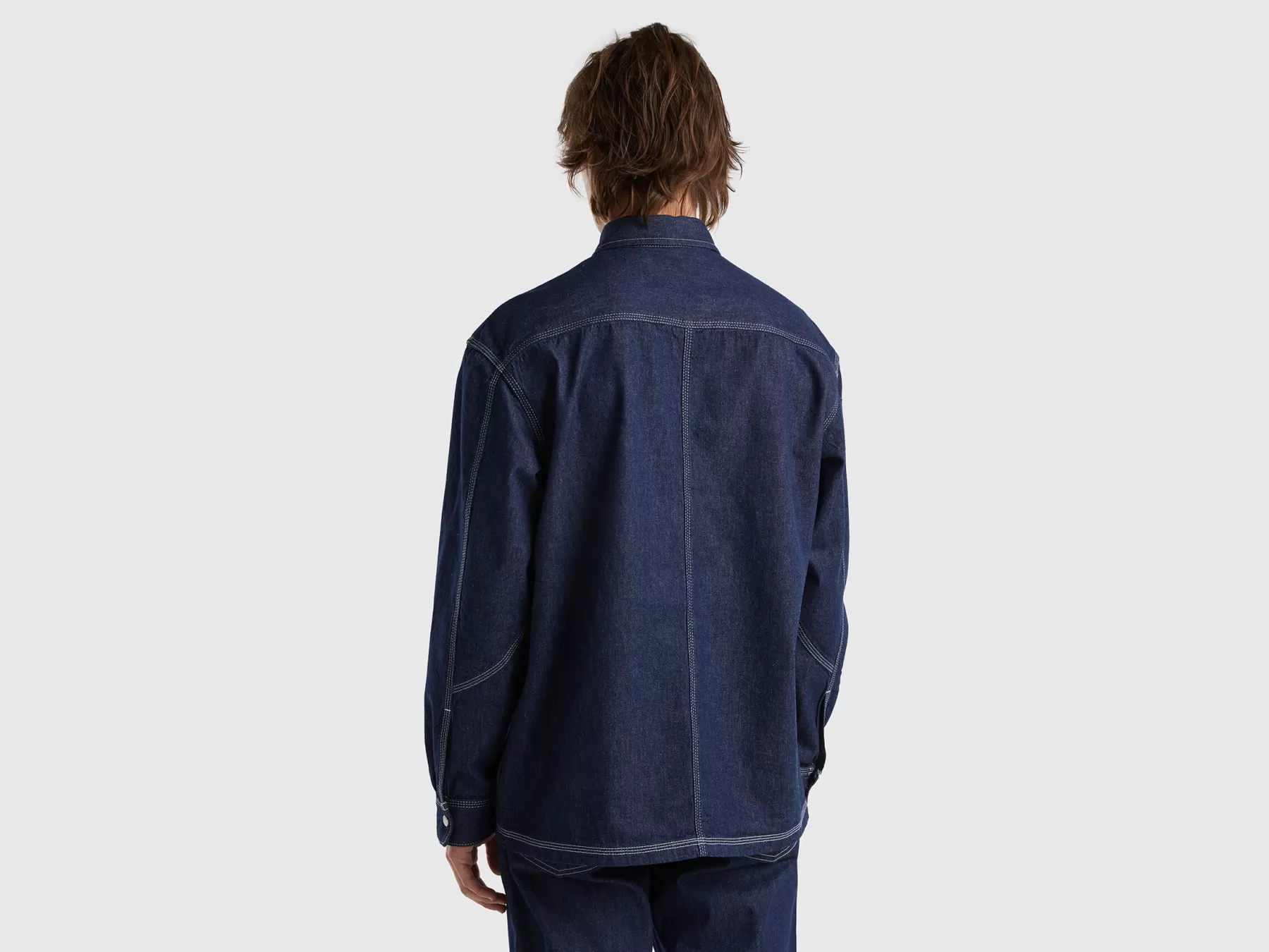 Benetton Camicia Oversize In Chambray Blu Scuro Fashion