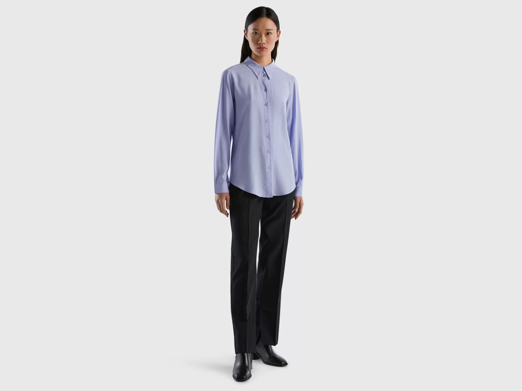 Benetton Camicia Regular Fit In Viscosa Sostenibile Lavanda Best Sale