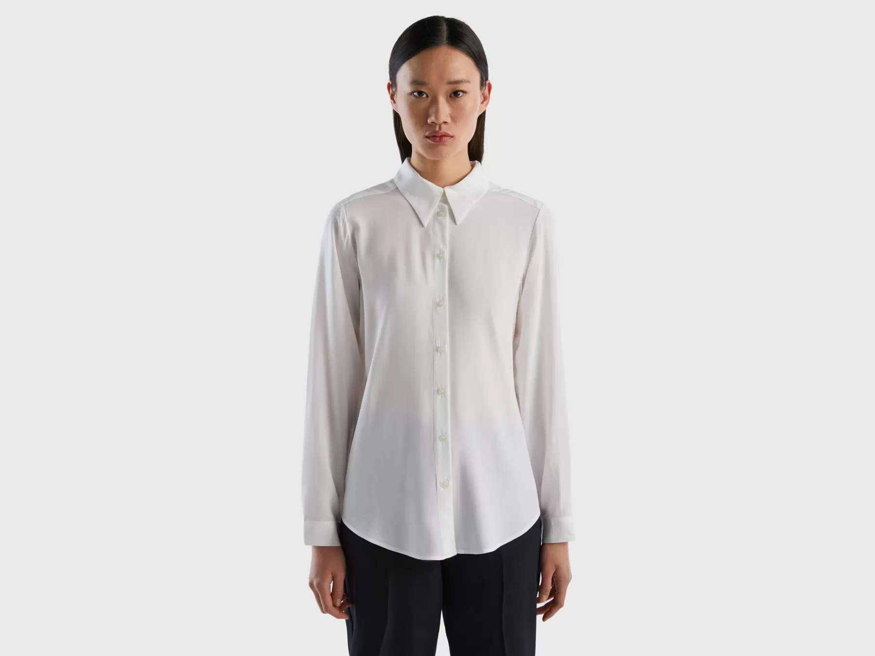 Benetton Camicia Regular Fit In Viscosa Sostenibile Bianco Fashion