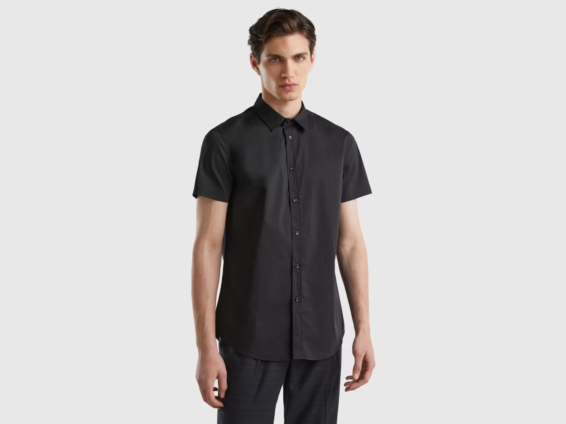 Benetton Camicia Slim Fit A Manica Corta Nero Discount