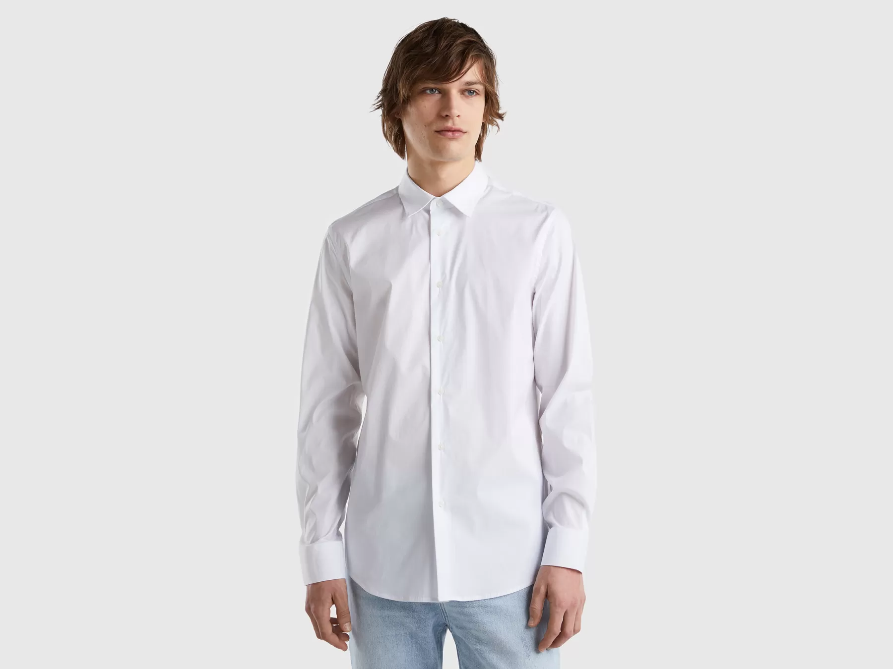 Benetton Camicia Slim Fit Tinta Unita Bianco Best