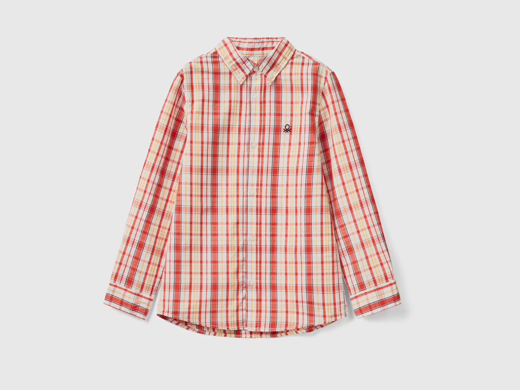 Benetton Camicia Sportiva 100% Cotone Rosso Outlet