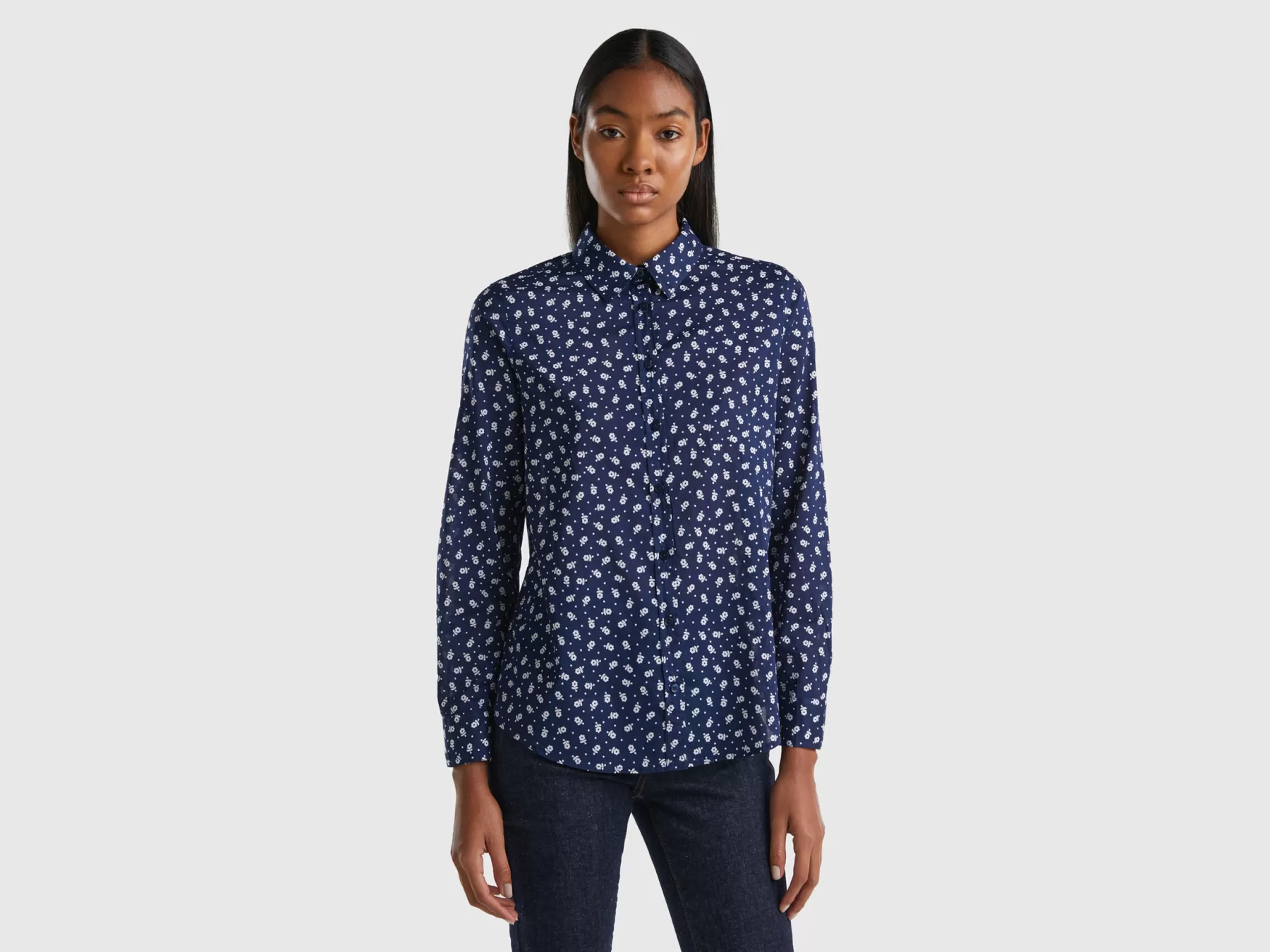 Benetton Camiciaa Fiori Blu Scuro Best