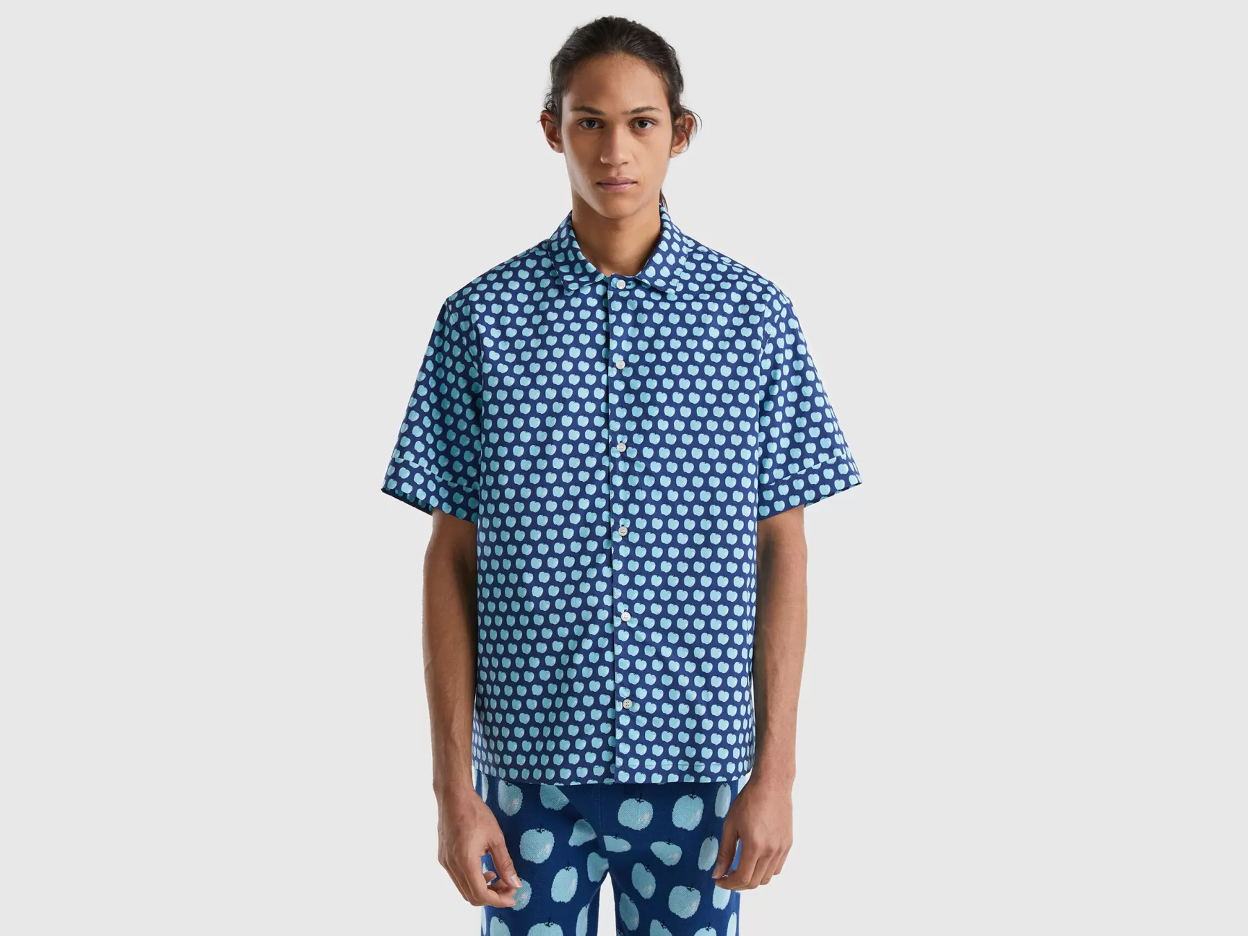 Benetton Camiciacon Pattern Mele Blu Hot