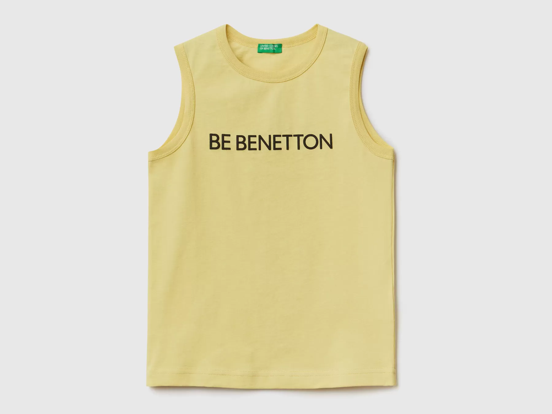 Benetton Canotta 100% Cotone Bio Con Logo Lime Flash Sale