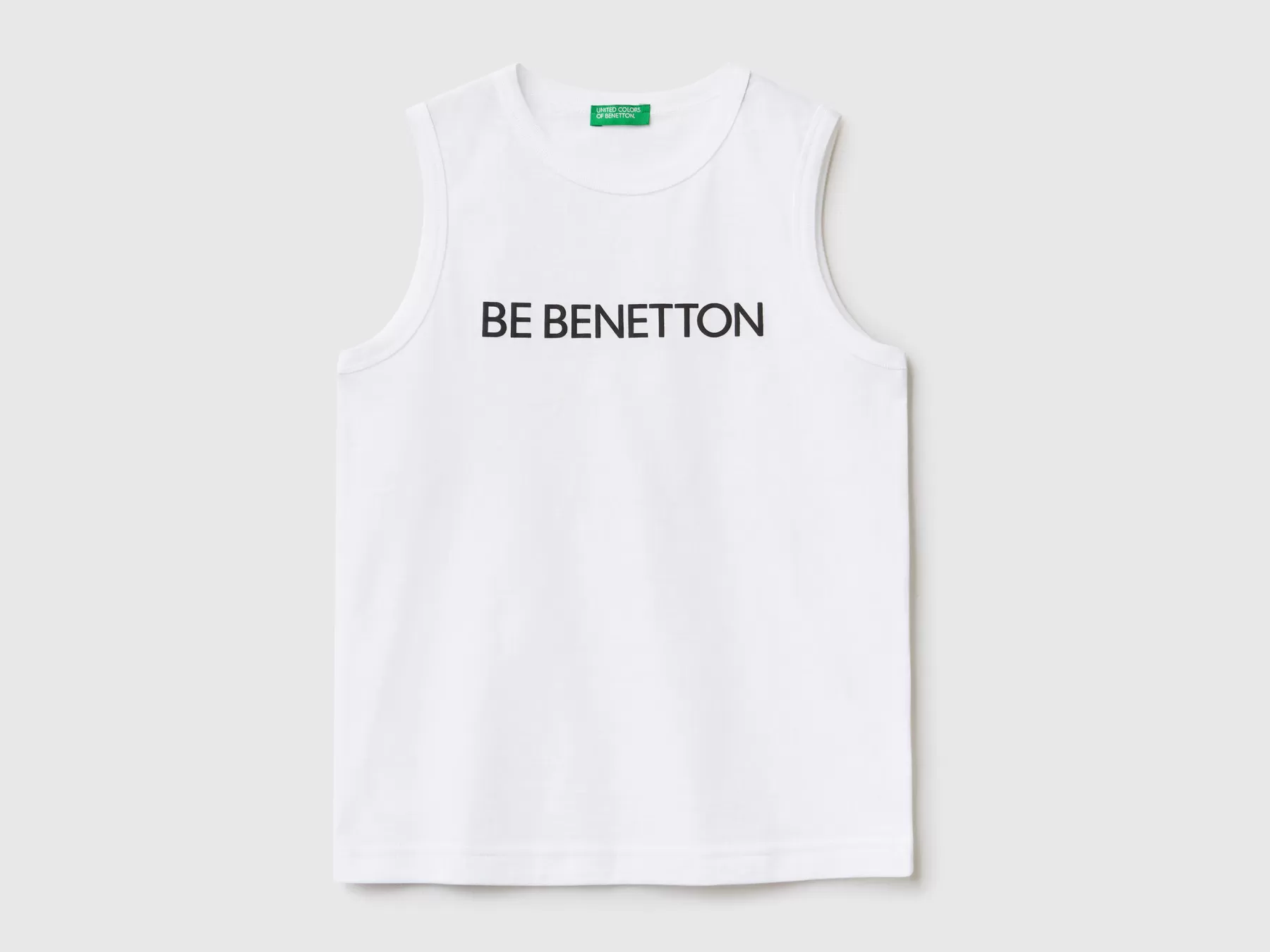 Benetton Canotta 100% Cotone Bio Con Logo Bianco Outlet