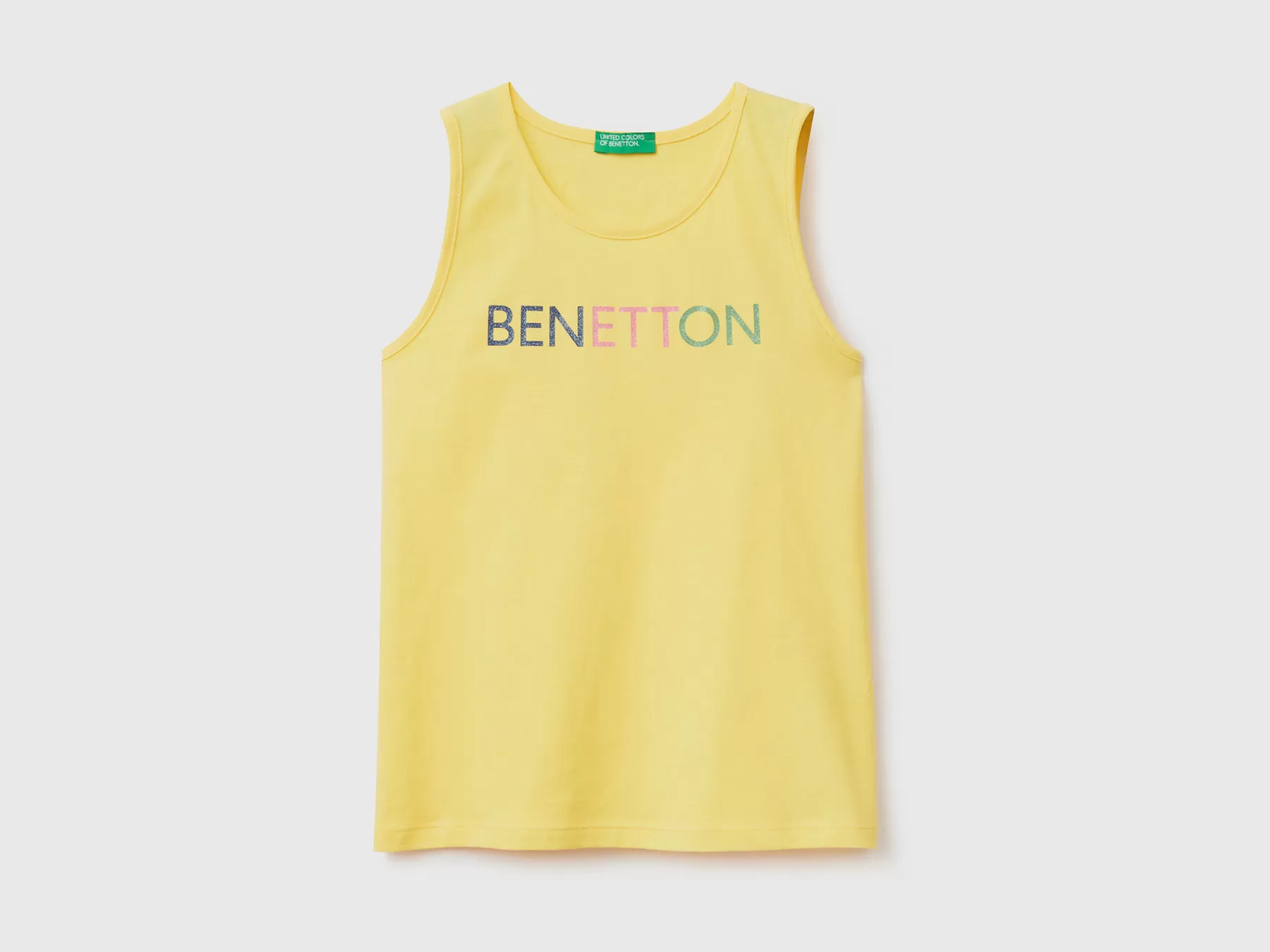 Benetton Canotta Con Stampa Logo Glitter Giallo Fashion