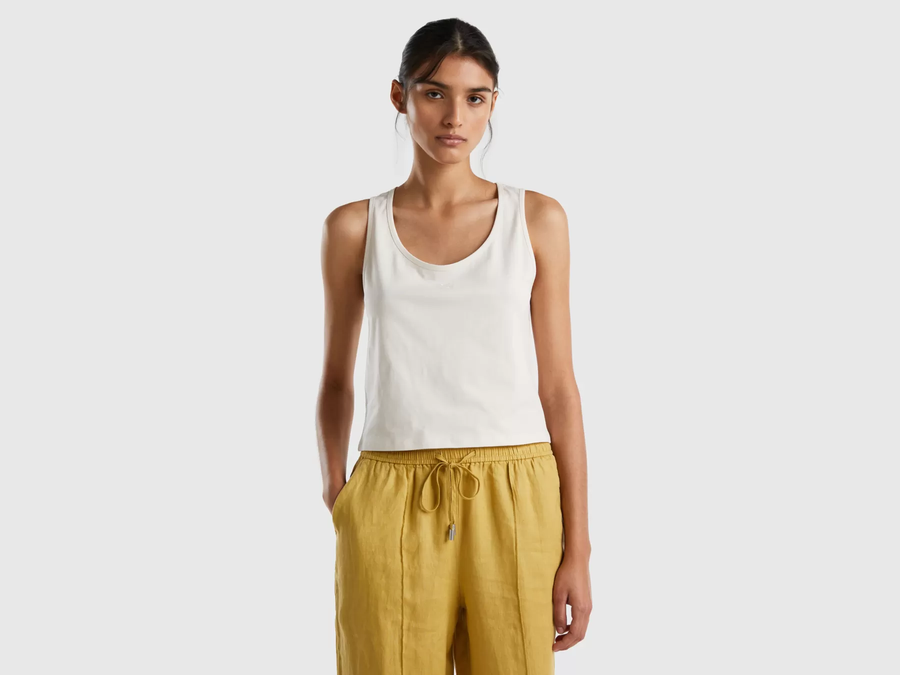 Benetton Canotta Cropped Bianco Panna Clearance