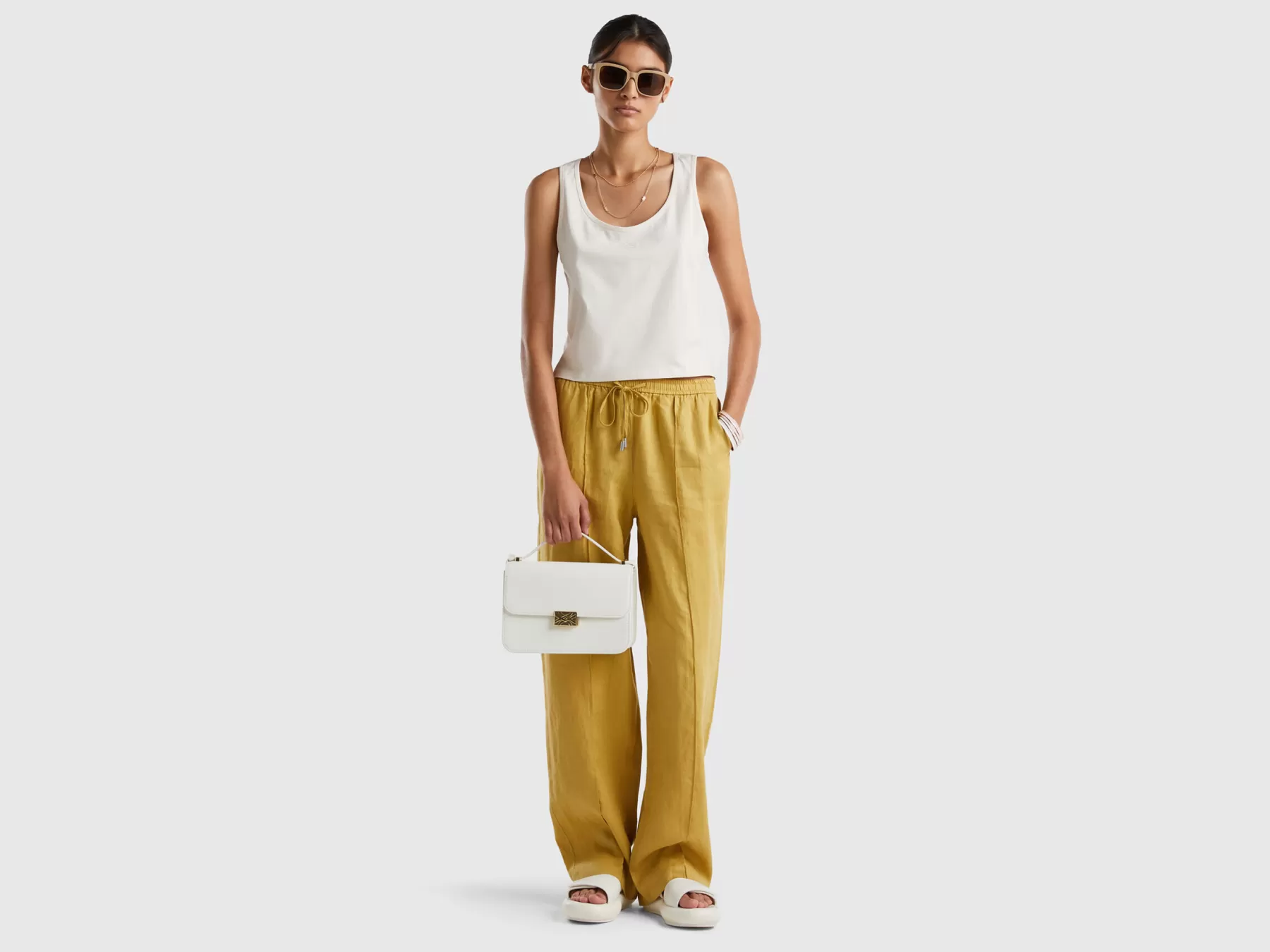 Benetton Canotta Cropped Bianco Panna Clearance