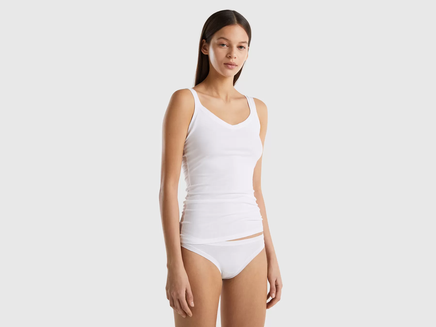 Benetton Canotta In Cotone Bio Super Stretch Bianco Cheap