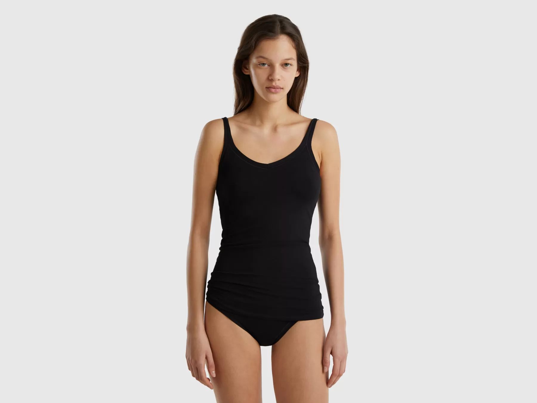 Benetton Canotta In Cotone Bio Super Stretch Nero Fashion