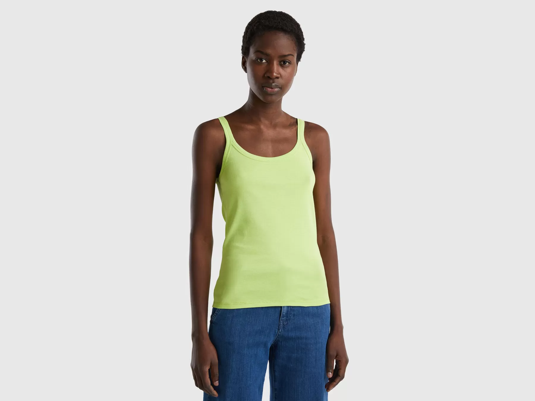 Benetton Canotta Verde Acido In Puro Cotone Verde Fluo Flash Sale