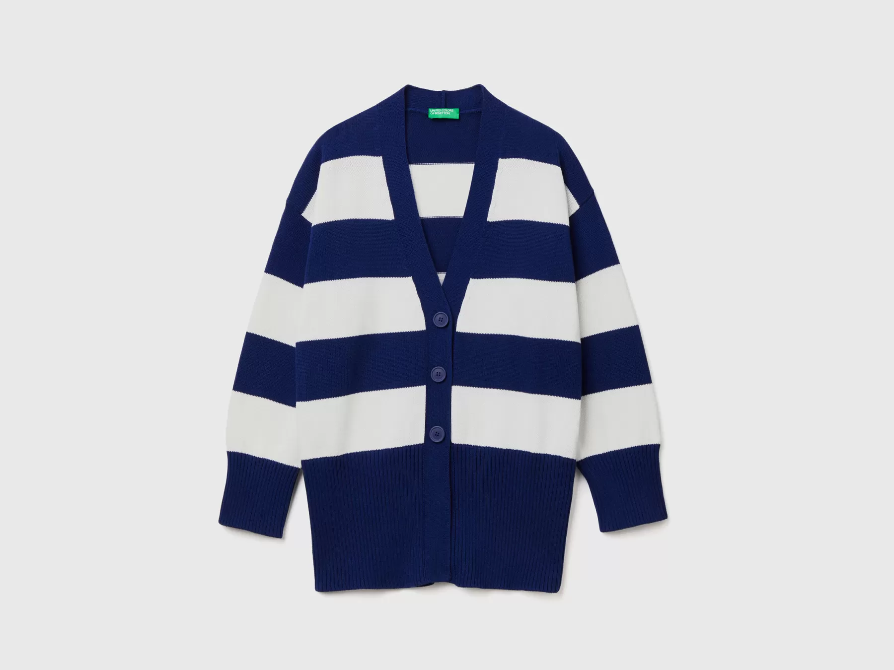 Benetton Cardigan A Righe In Cotone Tricot Blu Outlet