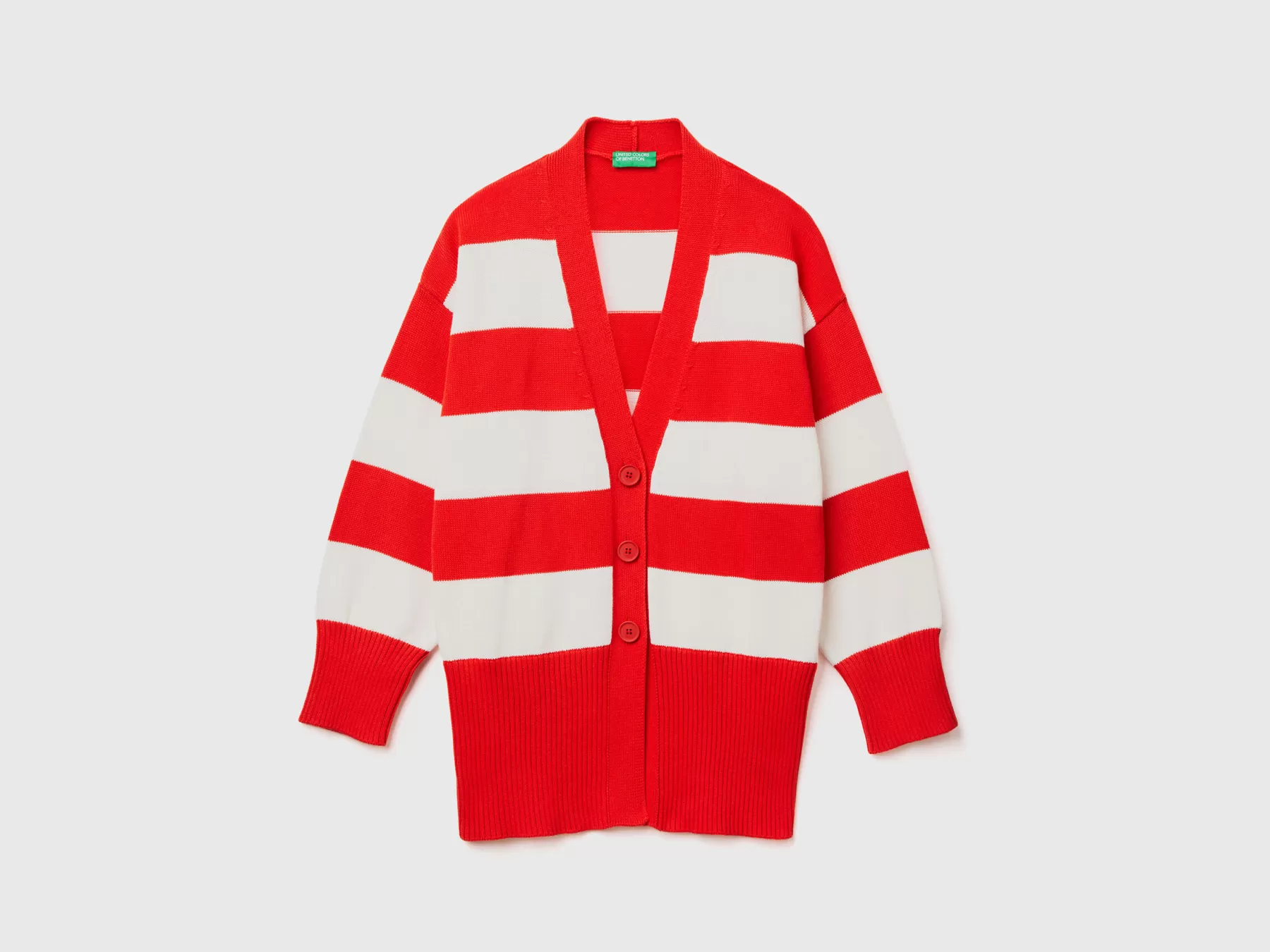 Benetton Cardigan A Righe In Cotone Tricot Rosso Sale