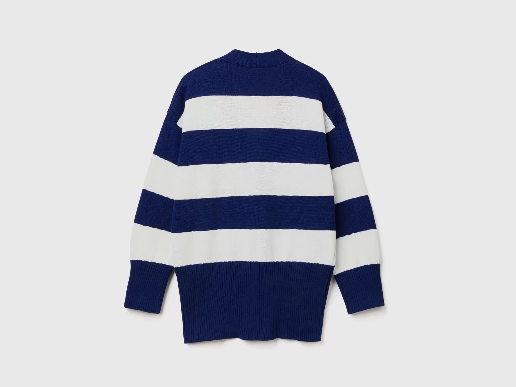 Benetton Cardigan A Righe In Cotone Tricot Blu Outlet