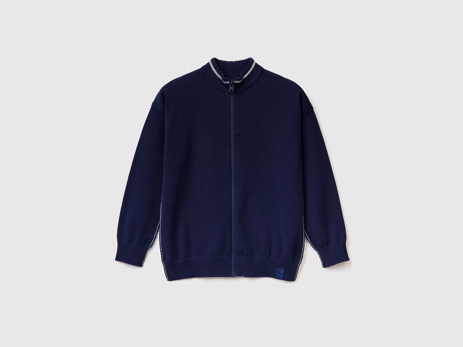 Benetton Cardigan Con Zip In Cotone Blu Scuro Flash Sale