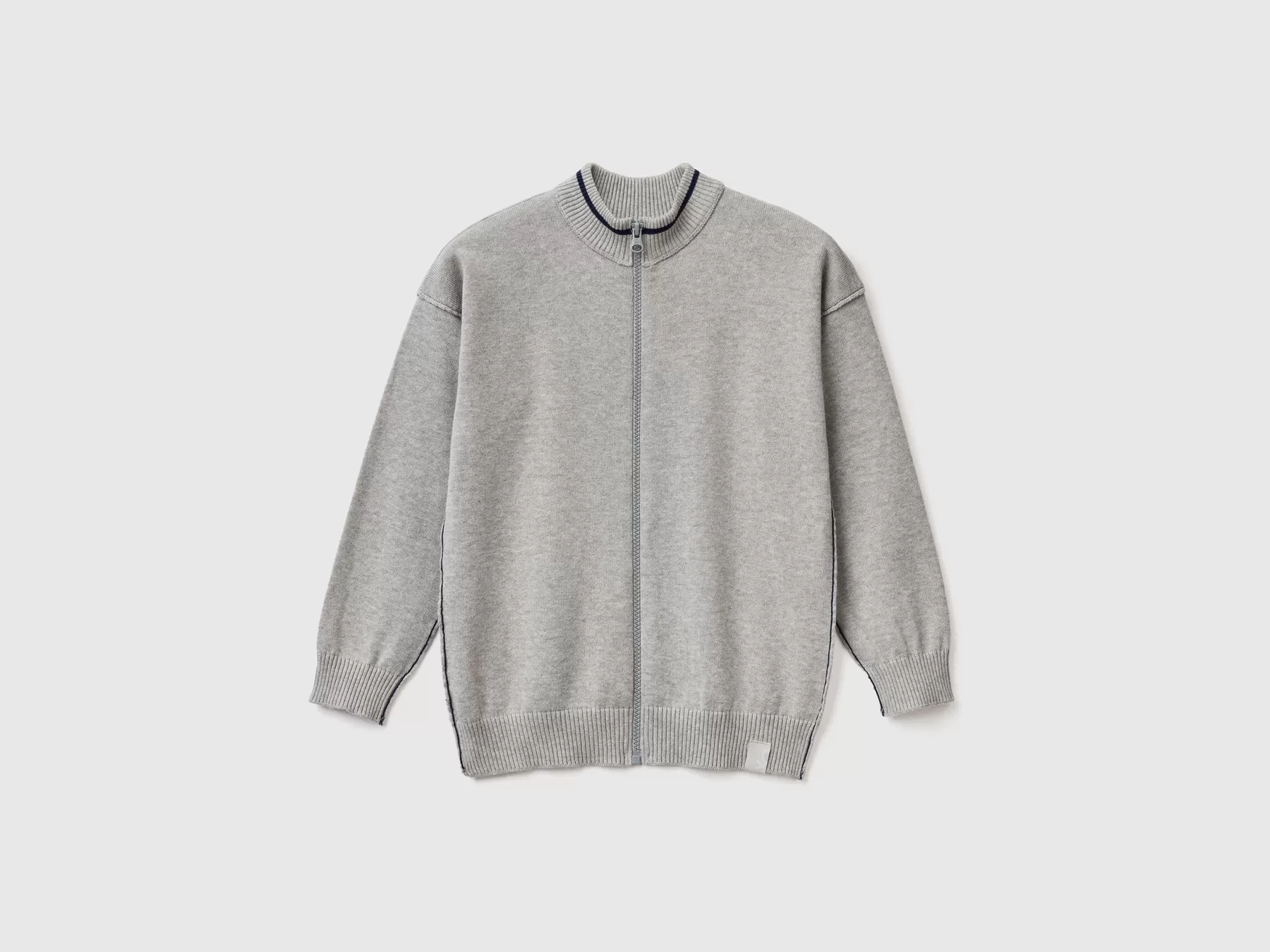 Benetton Cardigan Con Zip In Cotone Grigio Chiaro Online