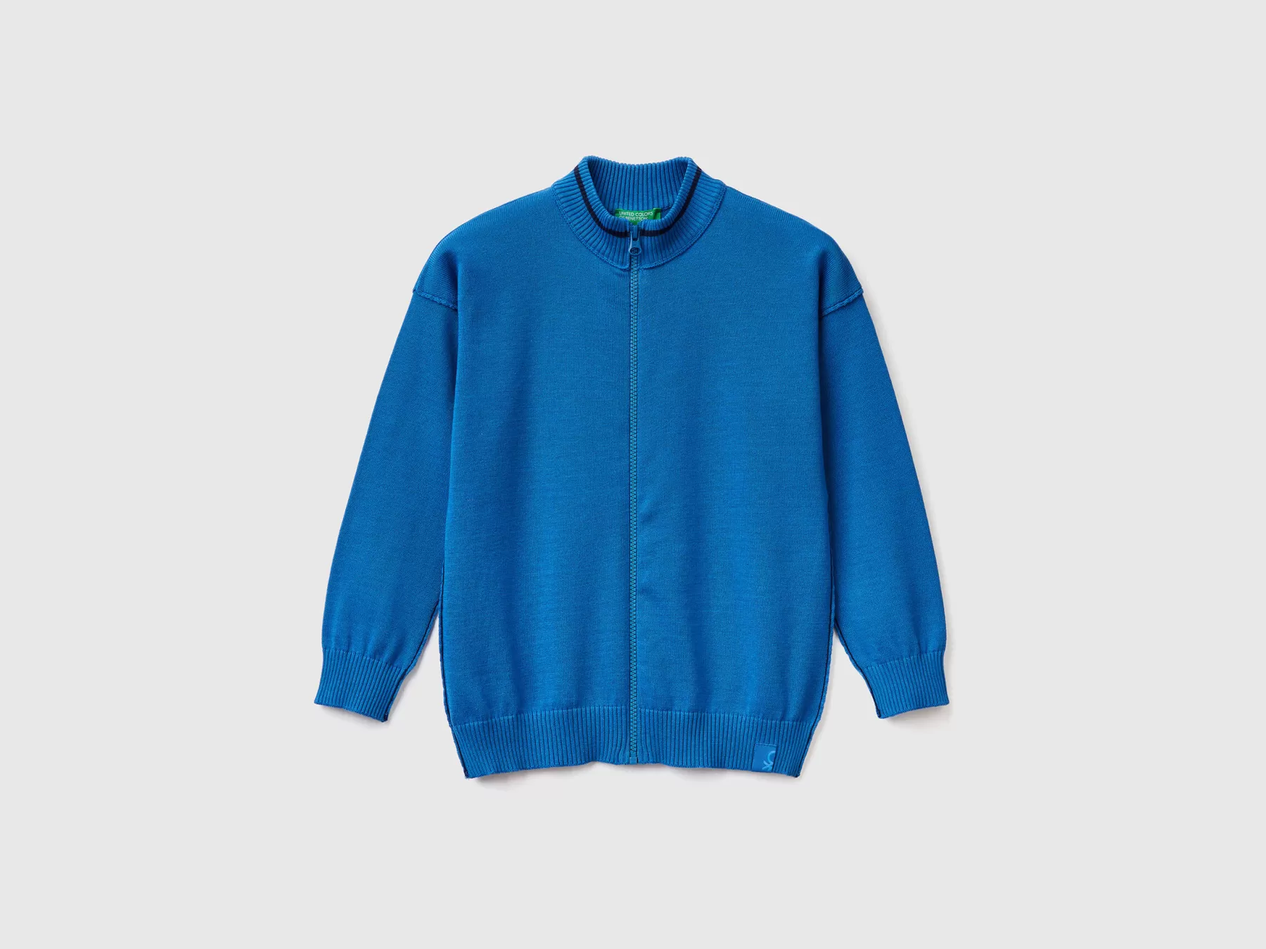 Benetton Cardigan Con Zip In Cotone Bluette Best Sale