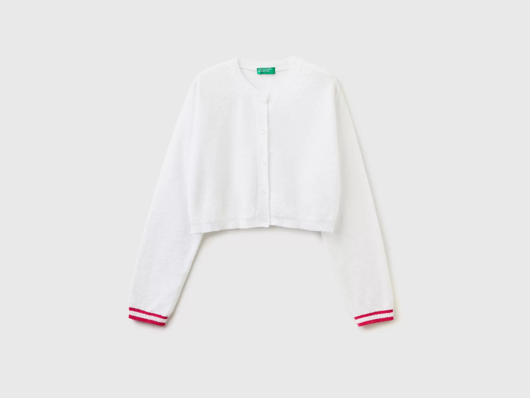 Benetton Cardigan Cropped In Filato Boucle Bianco Fashion