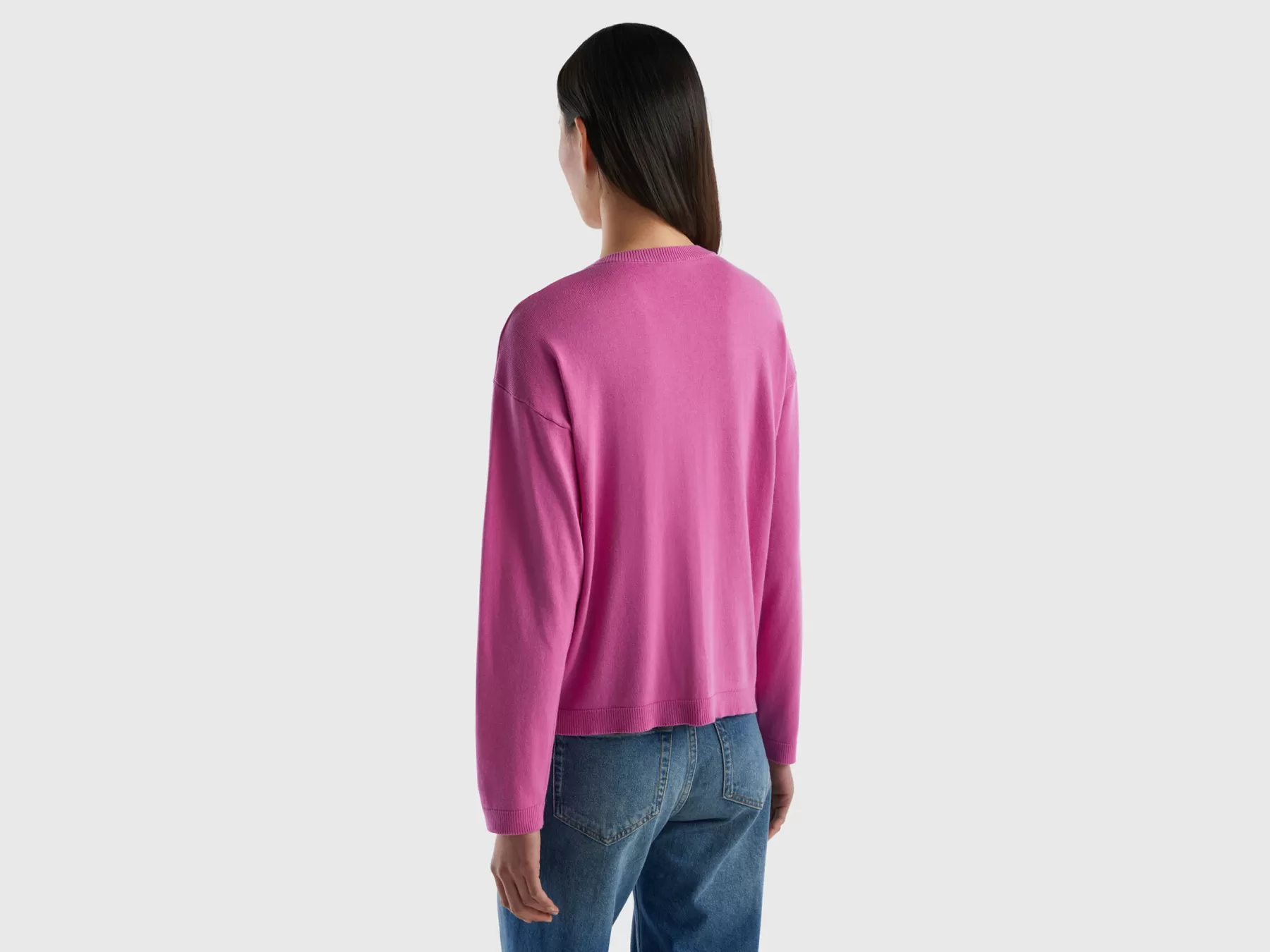 Benetton Cardigan Girocollo Con Bottoni Rosa Best Sale