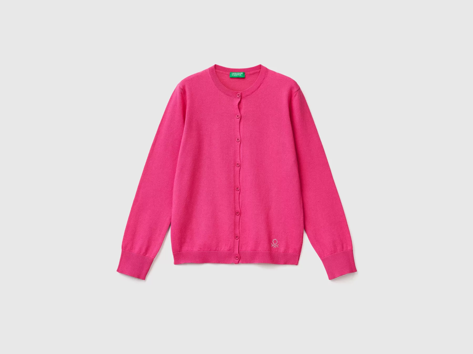 Benetton Cardigan Girocollo In Misto Cotone Fucsia Flash Sale