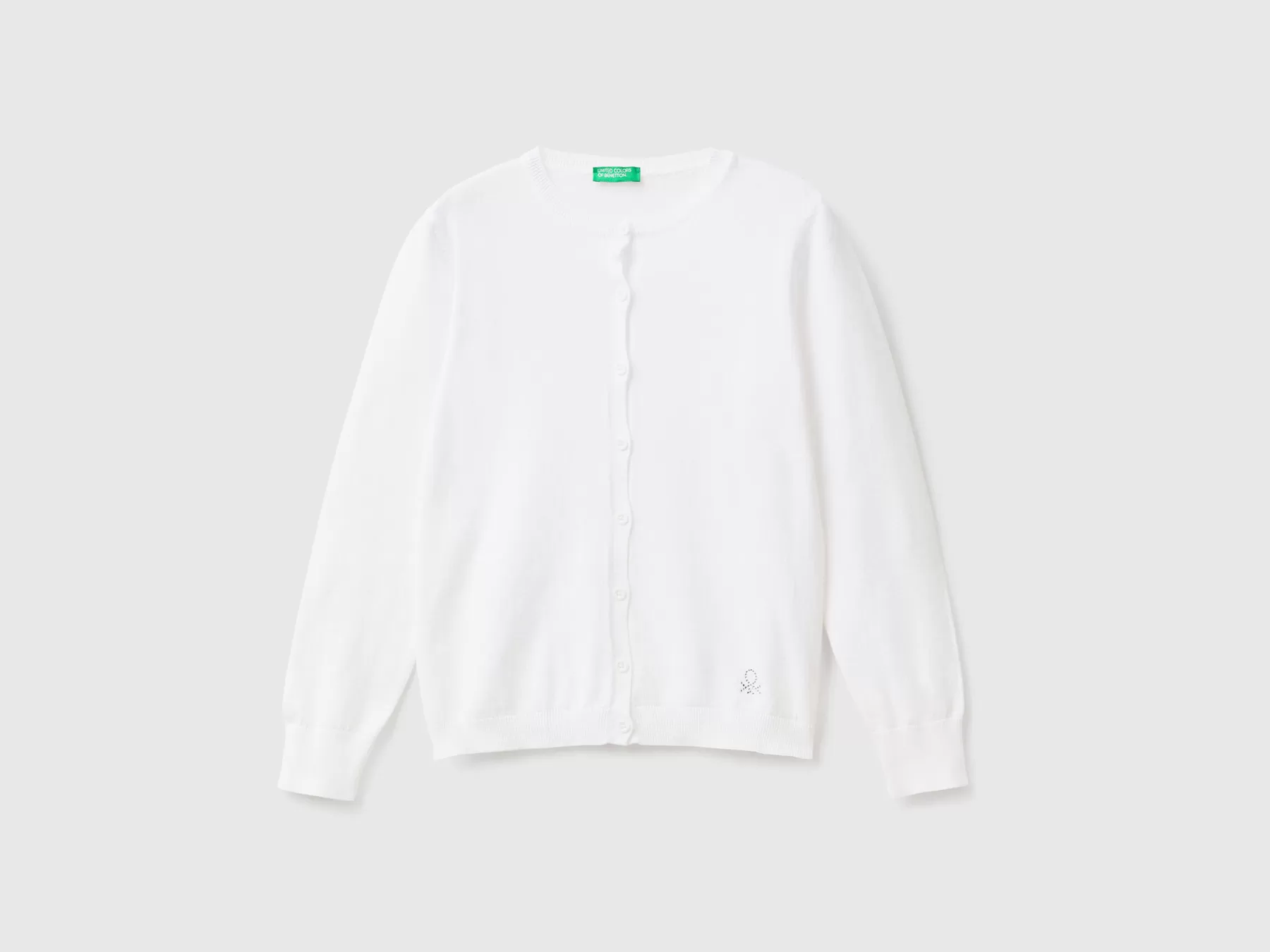 Benetton Cardigan Girocollo In Misto Cotone Bianco Outlet