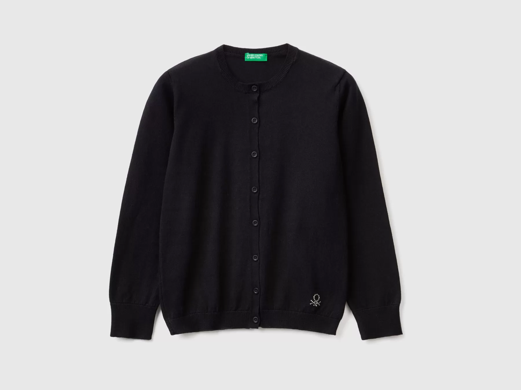 Benetton Cardigan Girocollo In Misto Cotone Nero Clearance