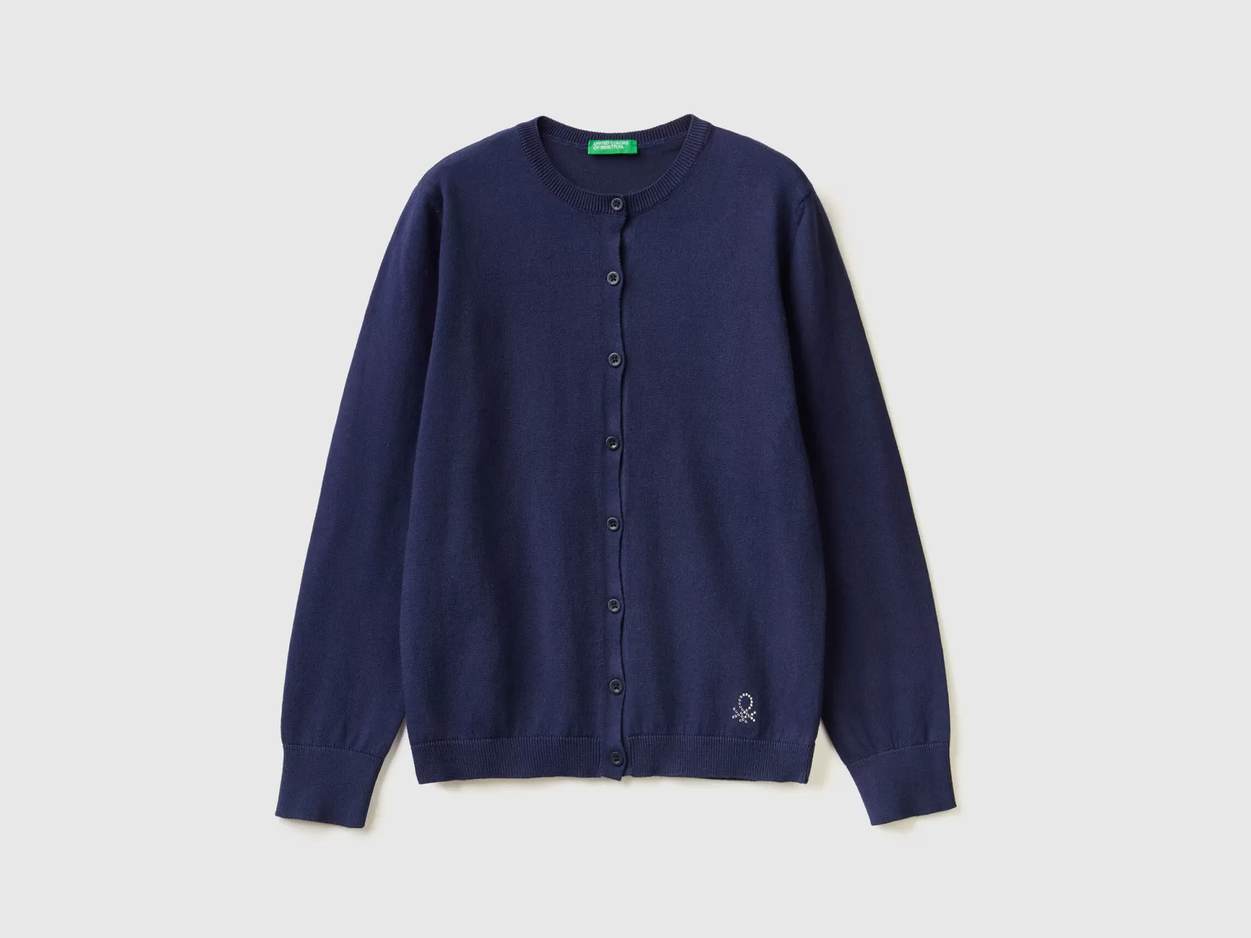 Benetton Cardigan Girocollo In Misto Cotone Blu Scuro Online