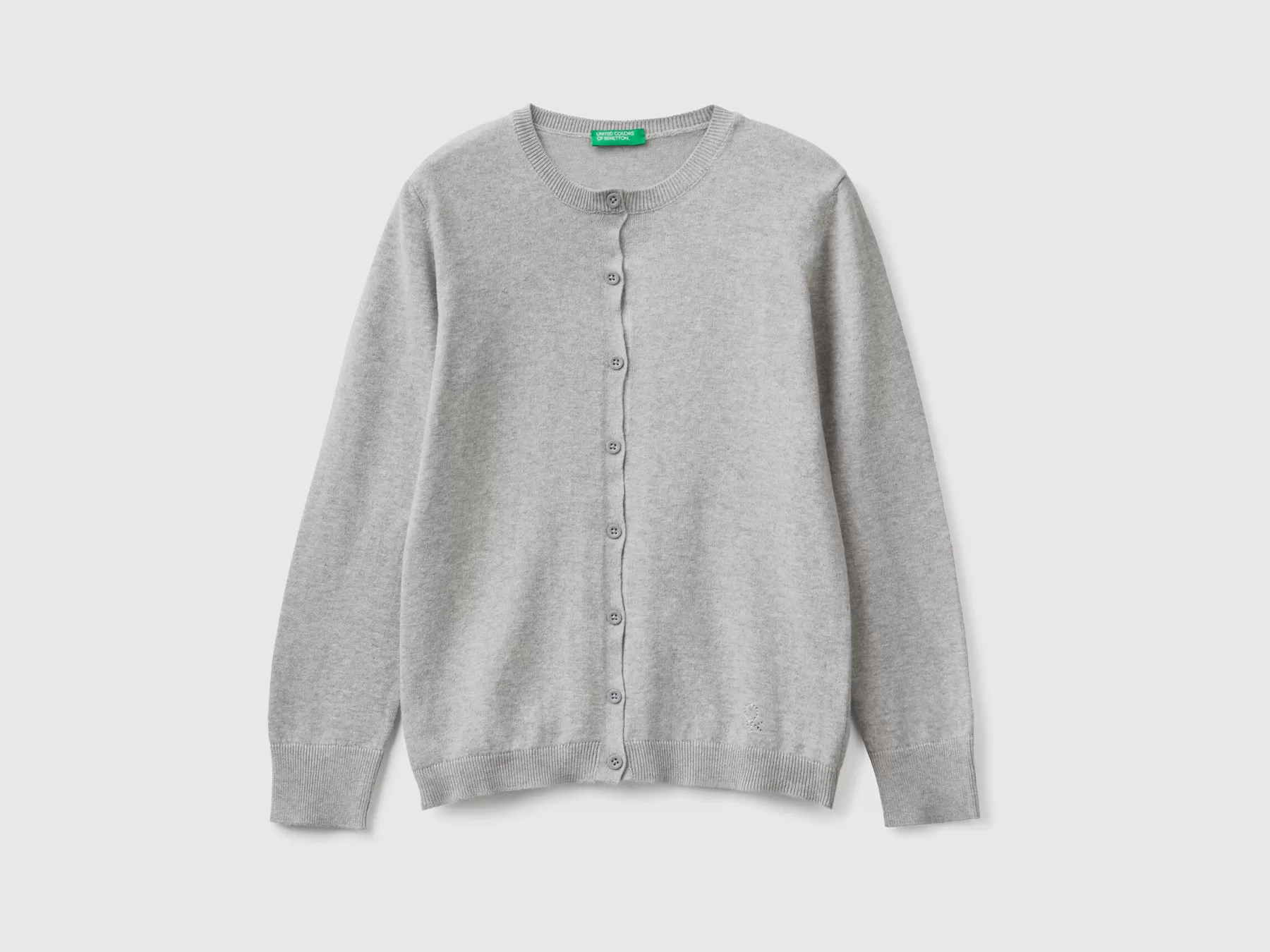 Benetton Cardigan Girocollo In Misto Cotone Grigio Chiaro Hot