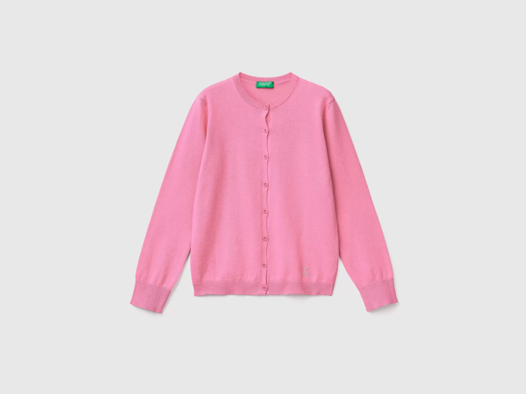 Benetton Cardigan Girocollo In Misto Cotone Rosa Best