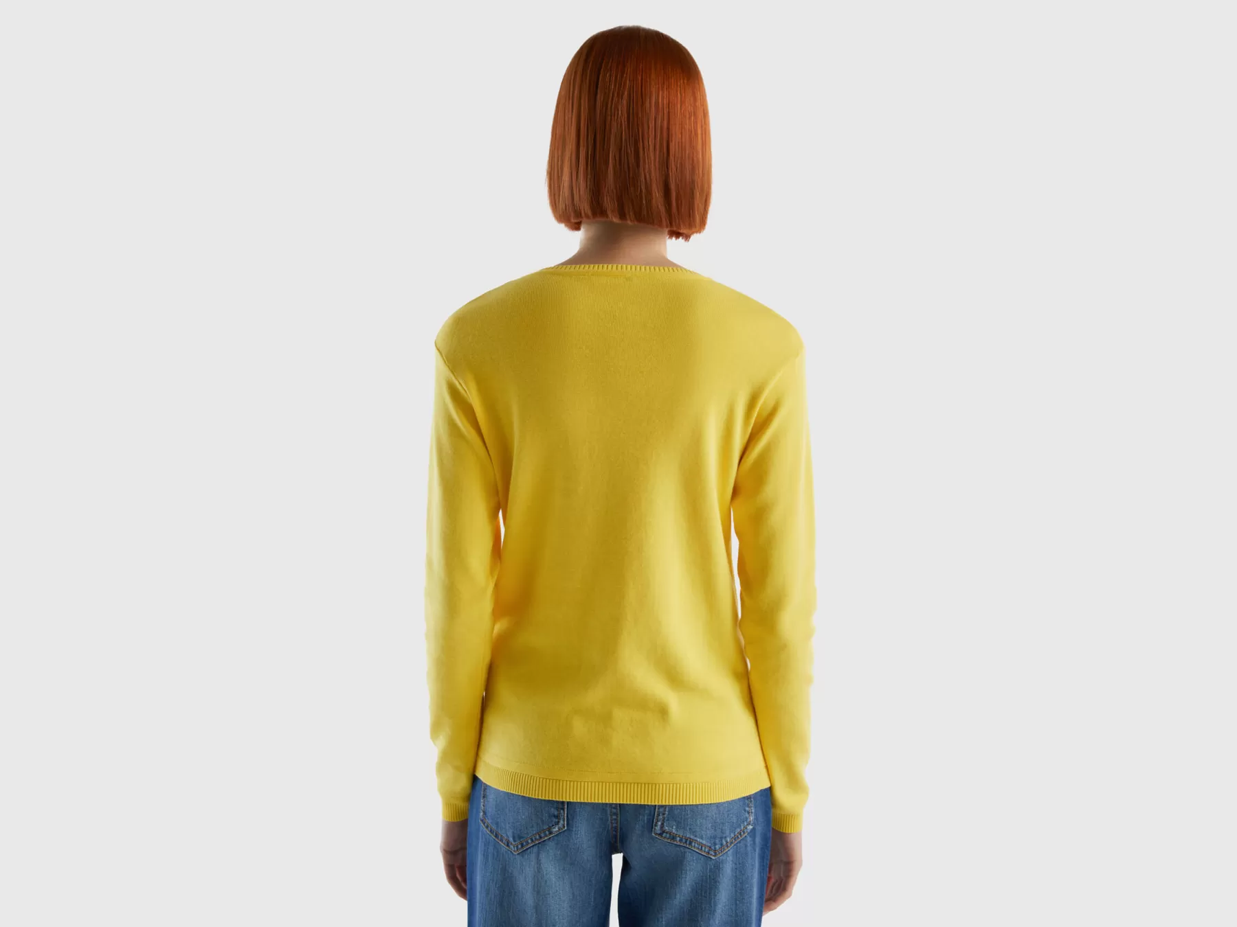 Benetton Cardigan Girocollo In Puro Cotone Giallo Cheap