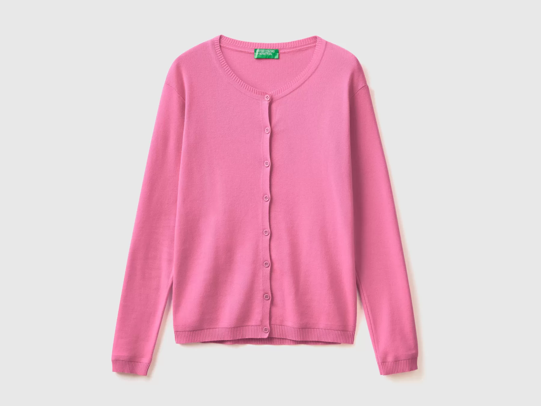 Benetton Cardigan Girocollo In Puro Cotone Rosa Shop