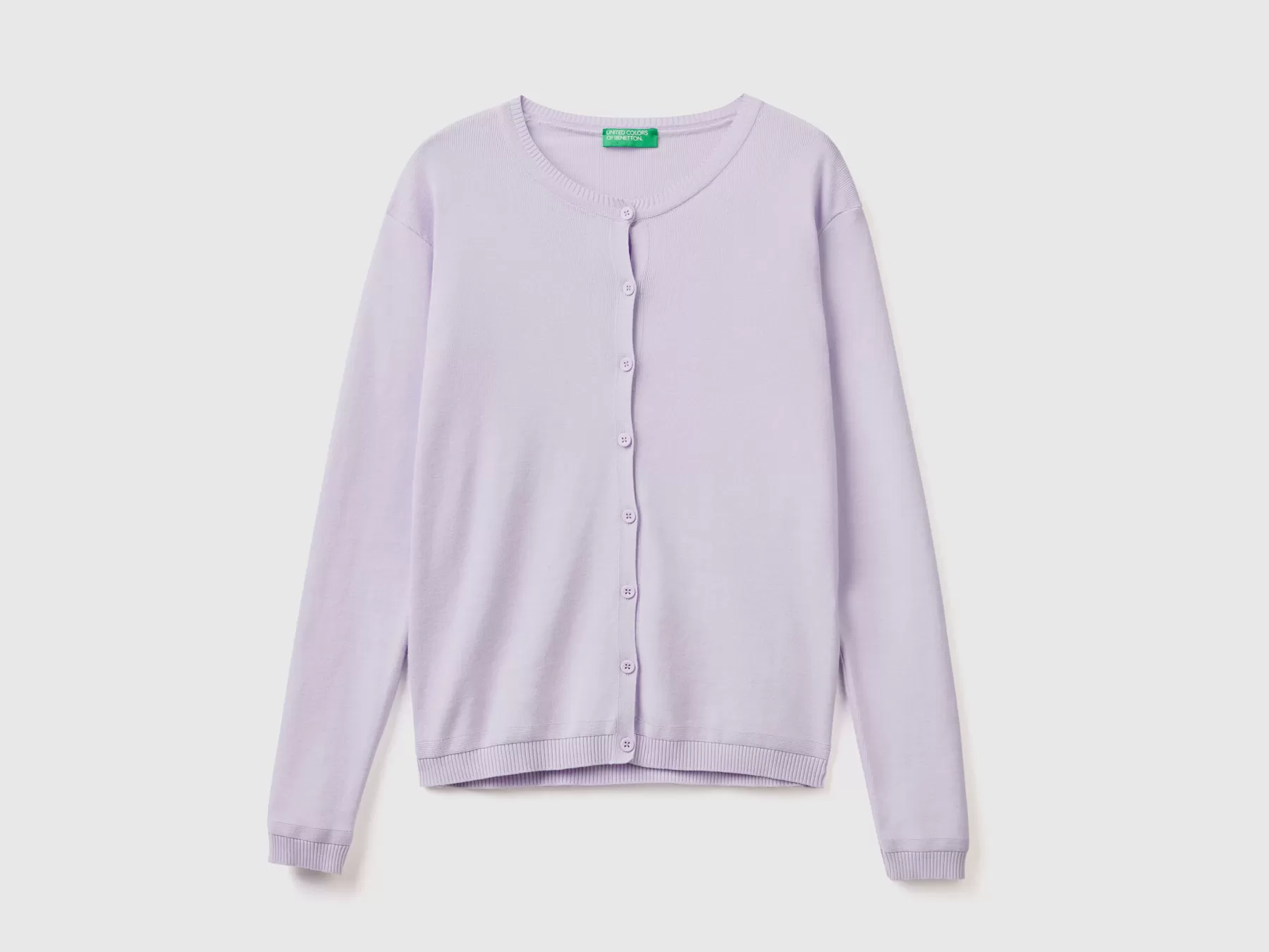 Benetton Cardigan Girocollo In Puro Cotone Lilla Outlet