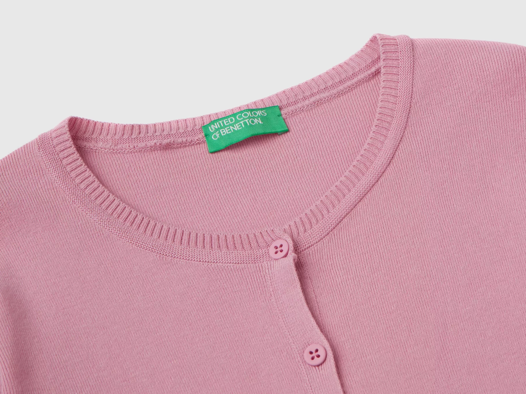 Benetton Cardigan Girocollo In Puro Cotone Rosa Pastello Best Sale