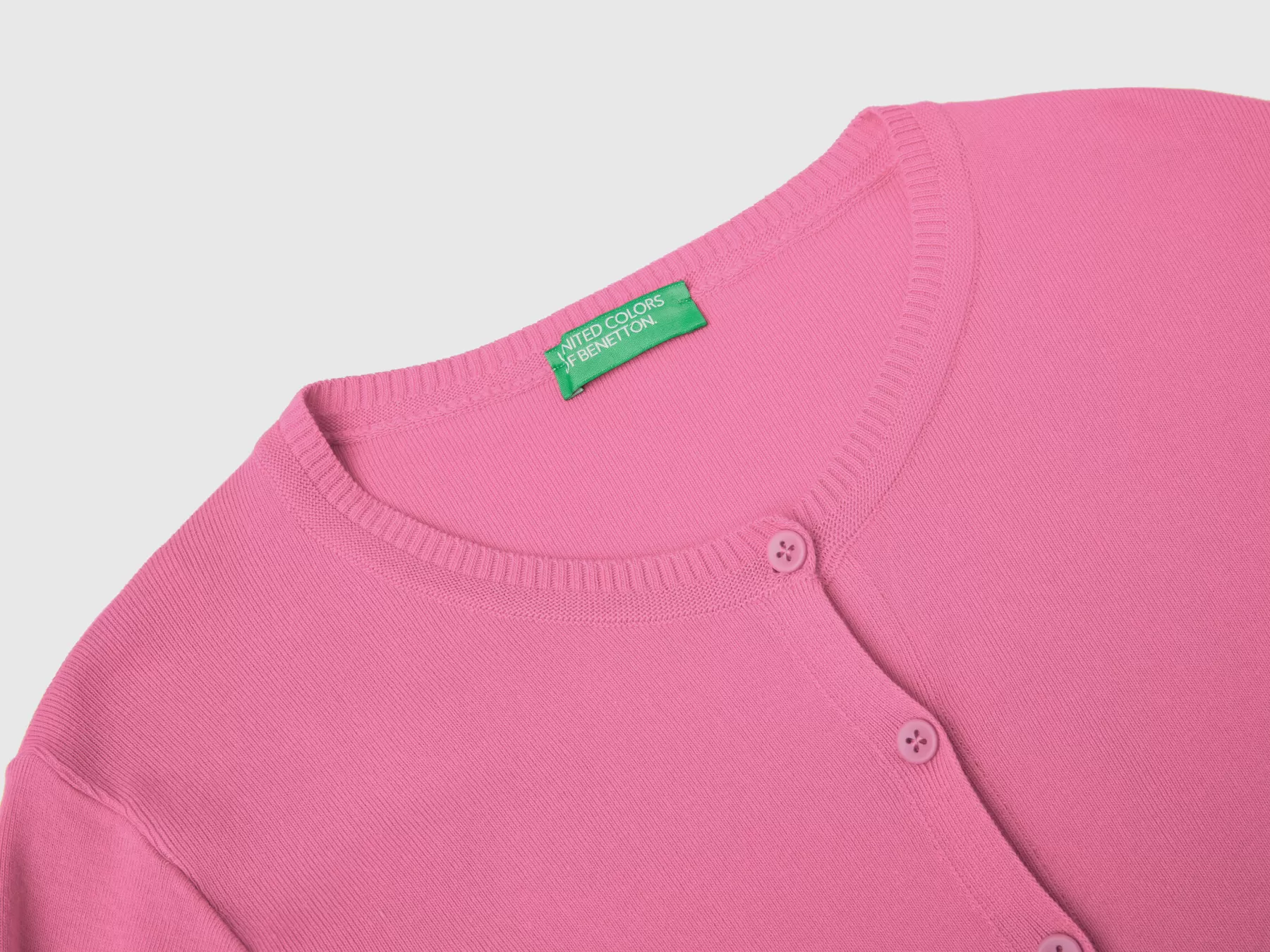 Benetton Cardigan Girocollo In Puro Cotone Rosa Shop