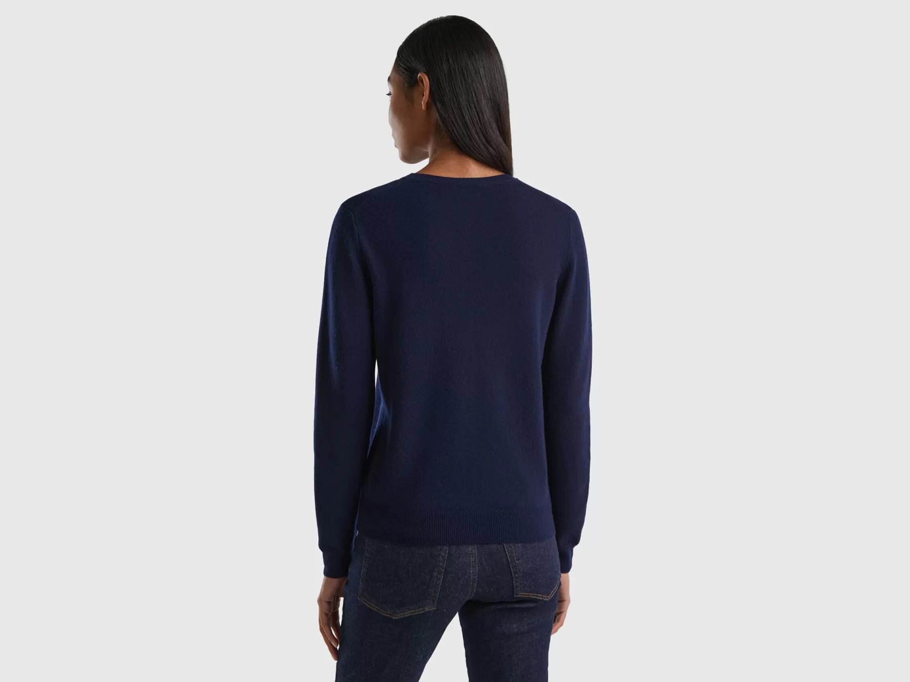 Benetton Cardigan Girocolloin Pura Lana Merino Blu Scuro Discount