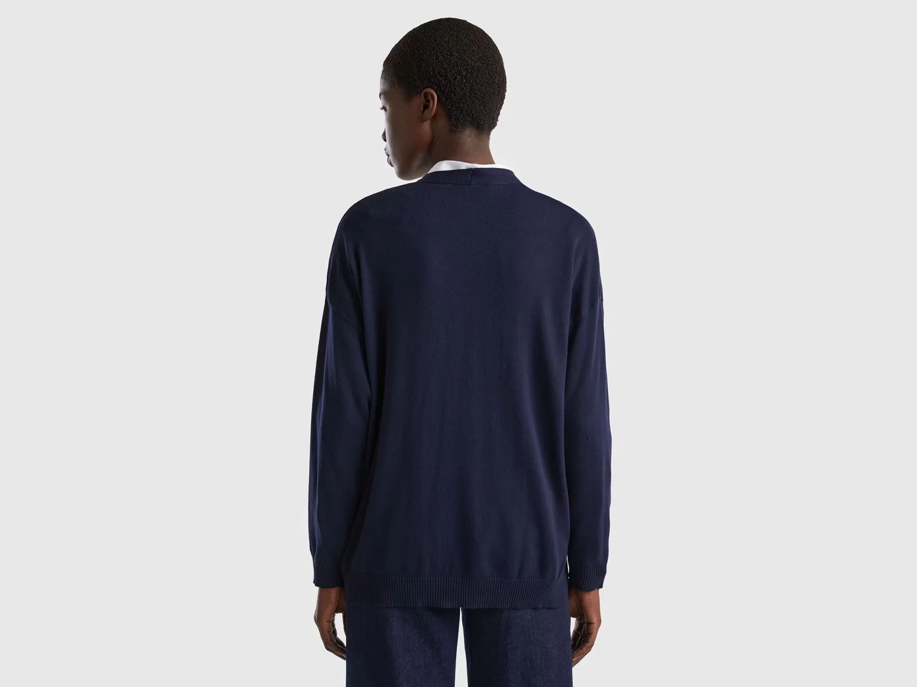 Benetton Cardigan In Cotone E Modal® Blu Scuro Cheap