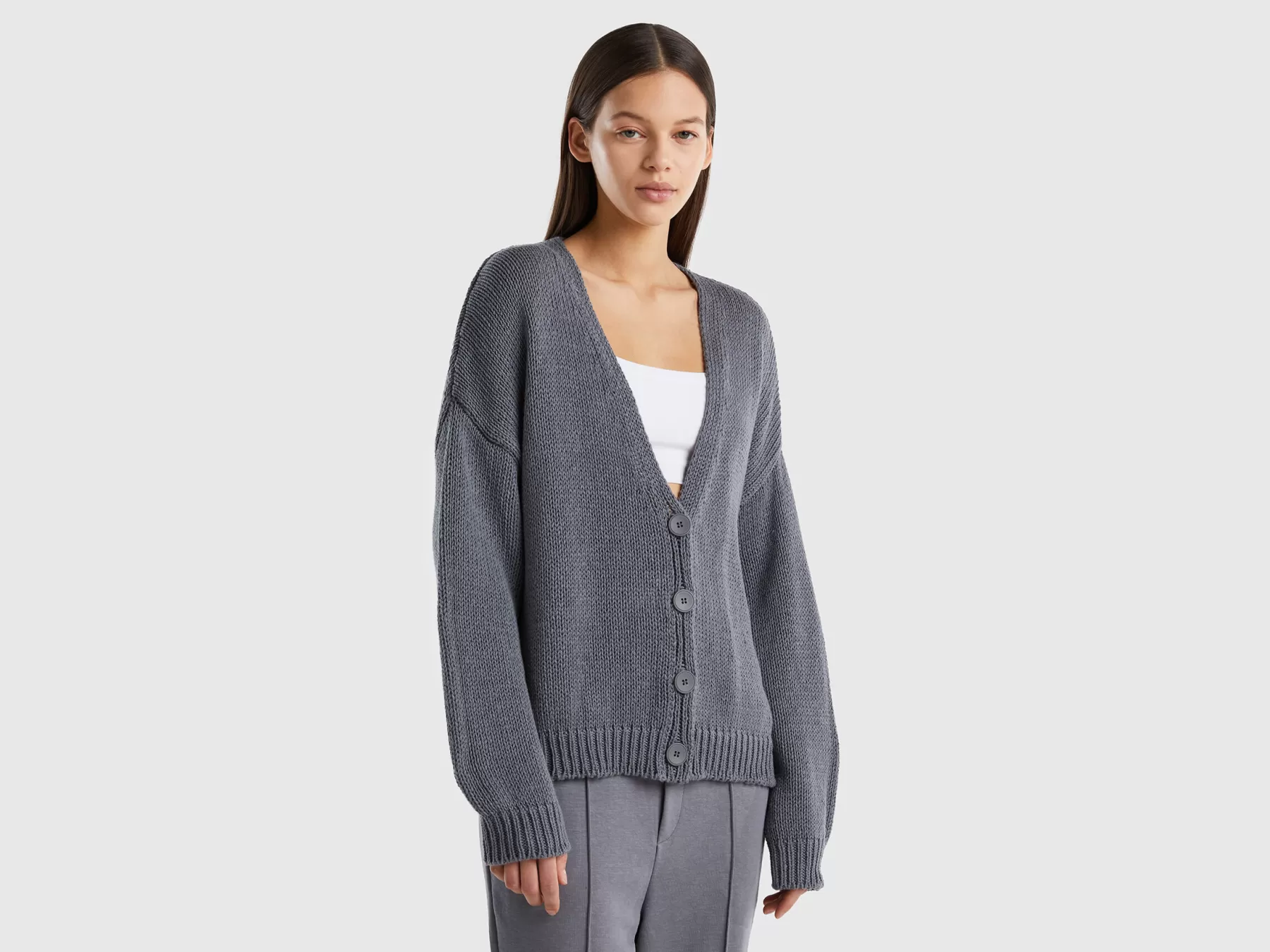 Benetton Cardigan In Misto Cotone Grigio Cheap