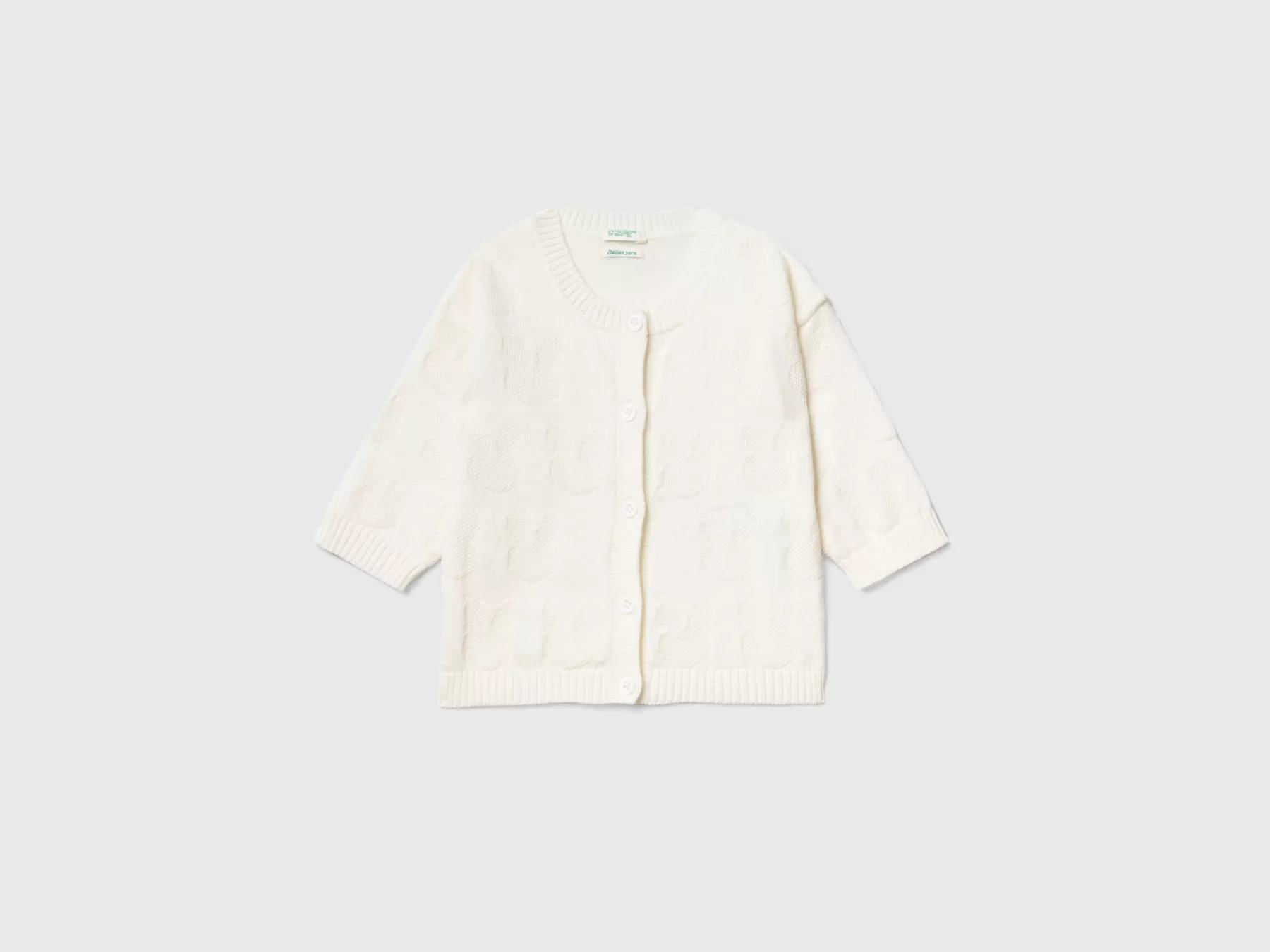 Benetton Cardigan In Misto Cotone Riciclato Bianco Store