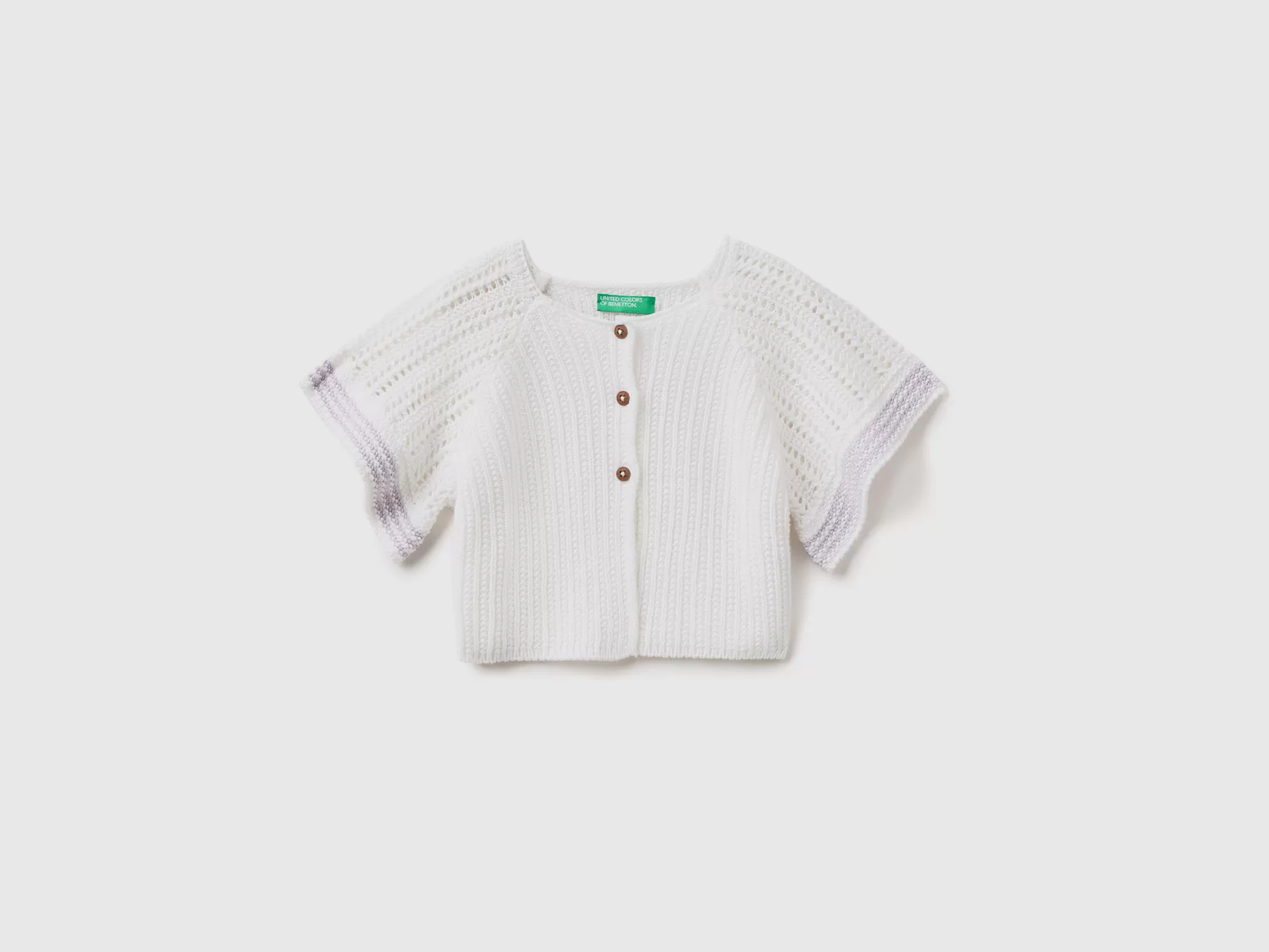 Benetton Cardigan Manica Corta In Misto Lino Bianco Cheap