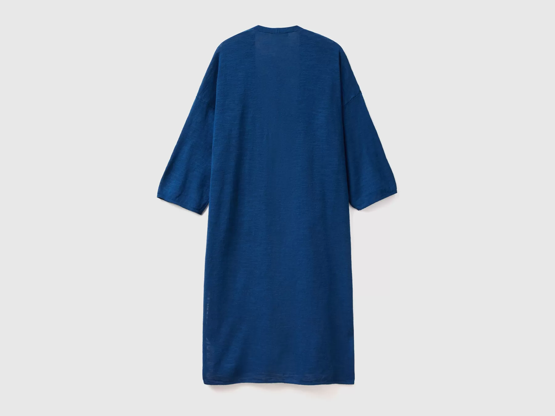 Benetton Cardigan Midi In Misto Lino Blu Scuro Outlet