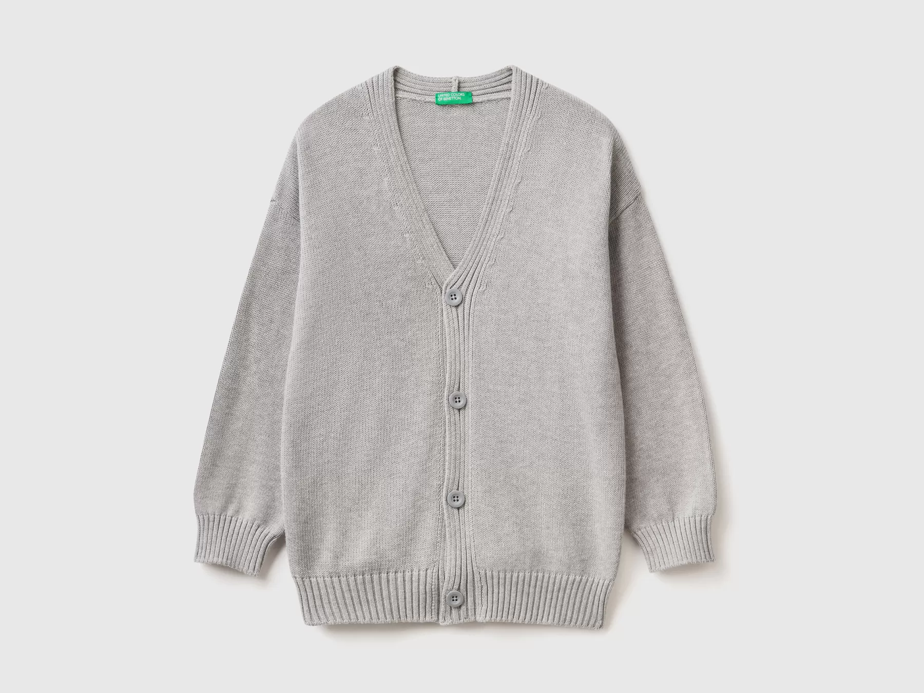 Benetton Cardigan Scollo A V In Cotone Grigio Chiaro Best Sale