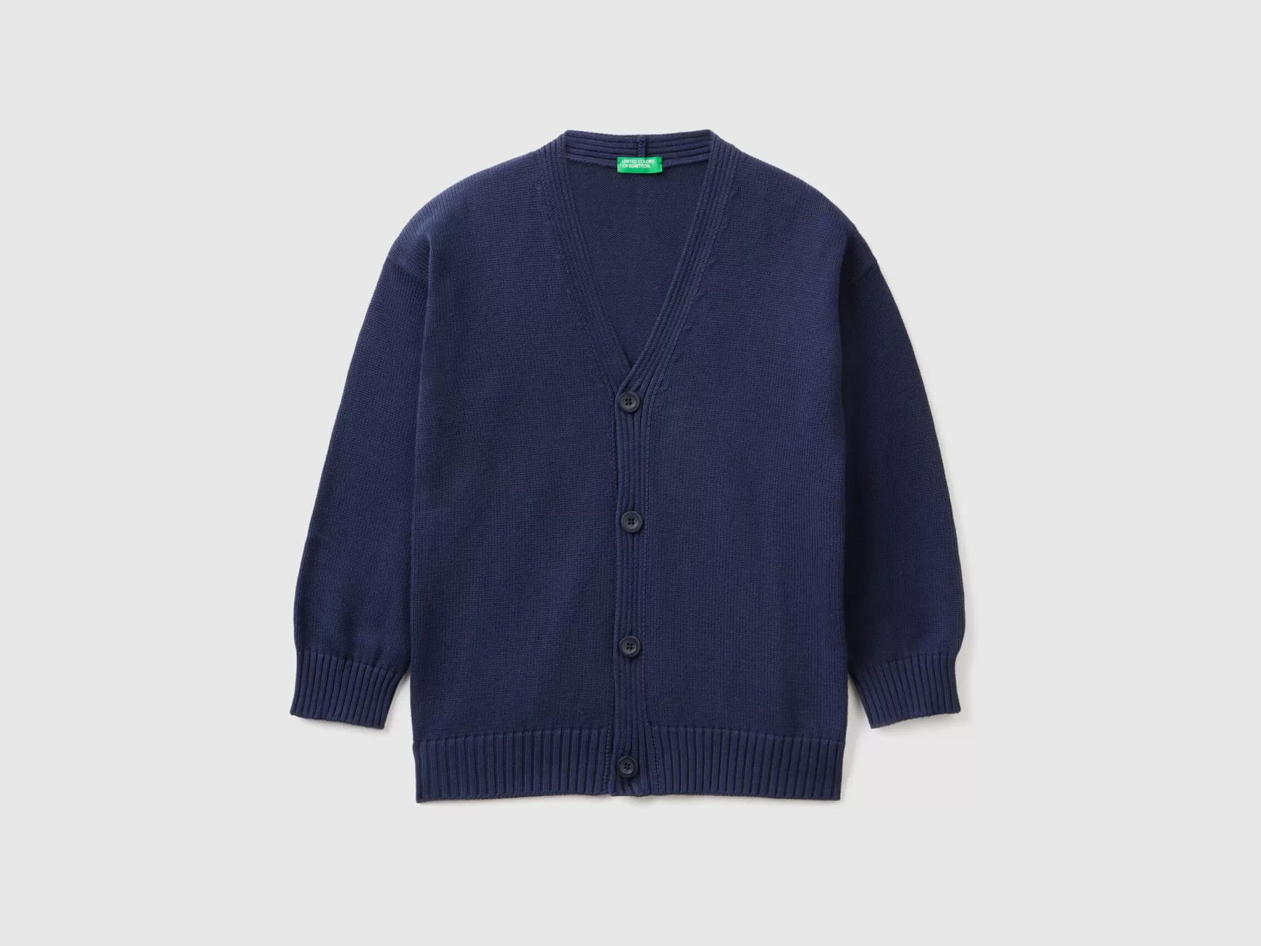 Benetton Cardigan Scollo A V In Cotone Blu Scuro Hot