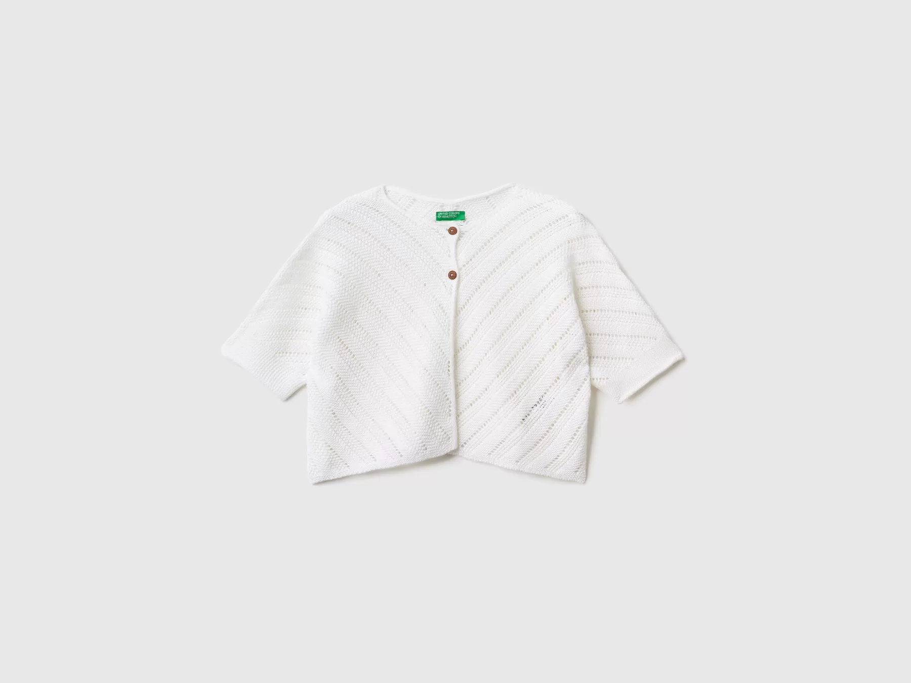 Benetton Cardigan Traforato In Misto Lino Bianco Online