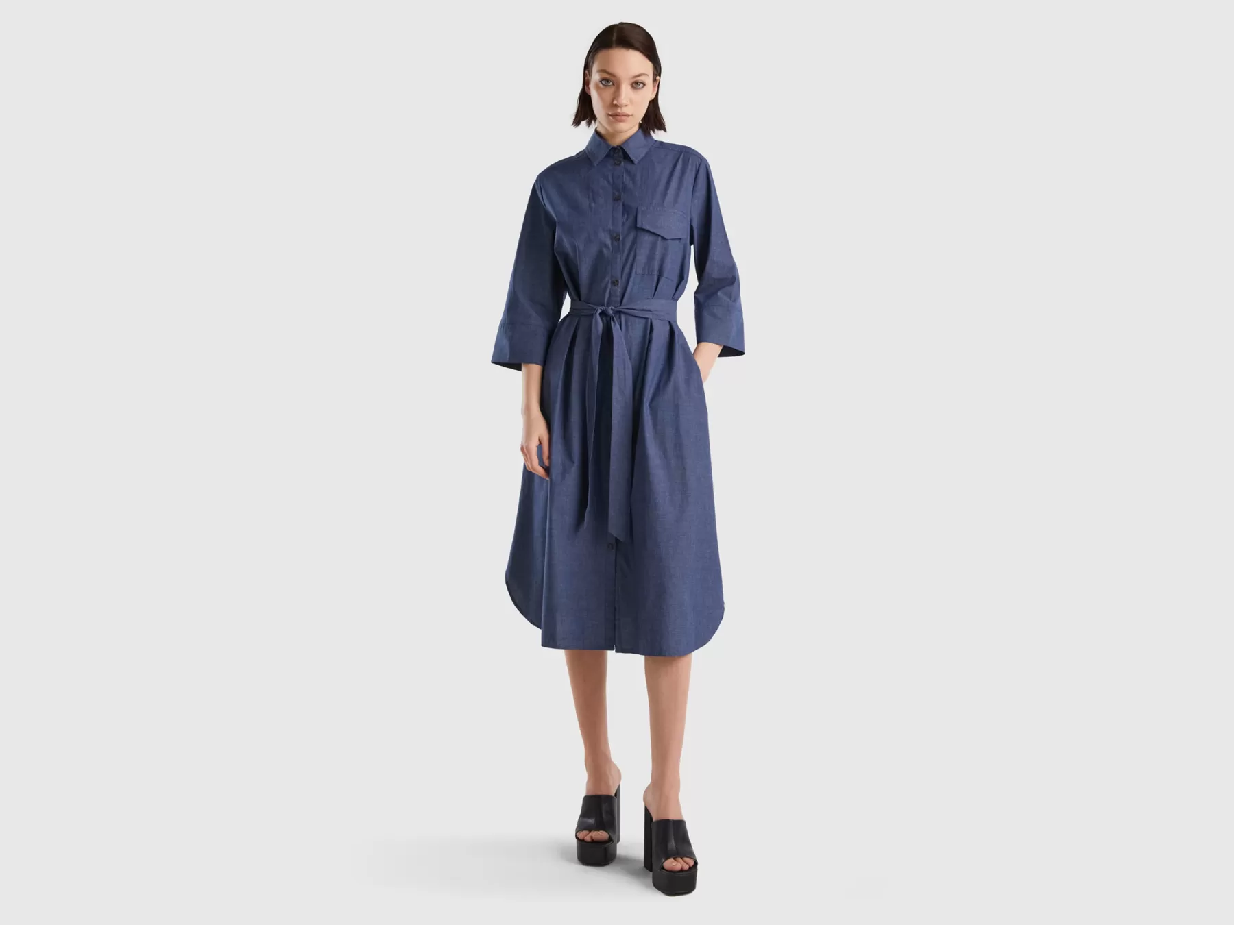 Benetton Chemisier In Chambray Blu Scuro Best