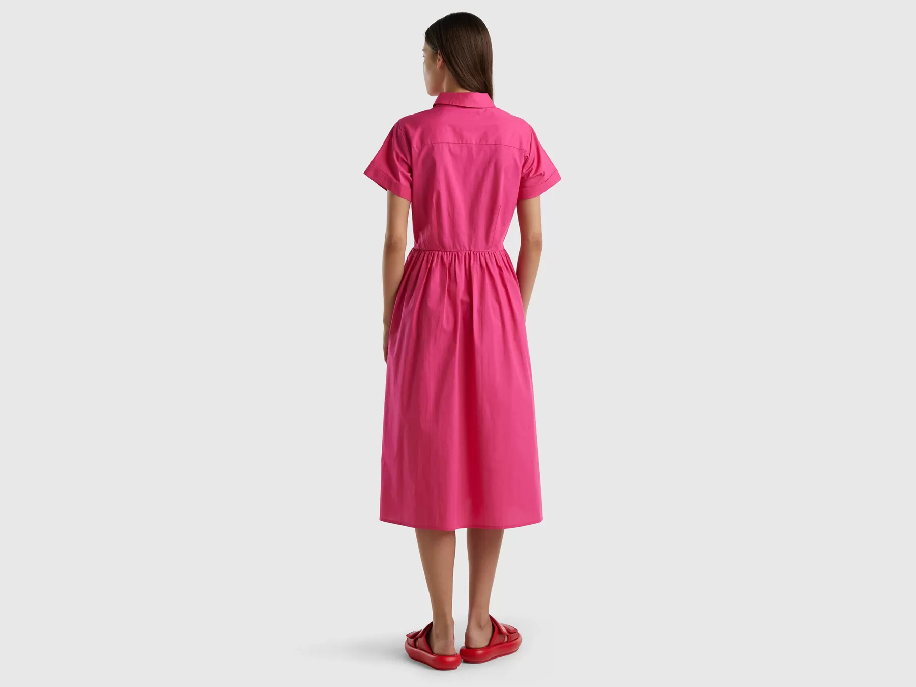 Benetton Chemisier Midi In Puro Cotone Fucsia Online