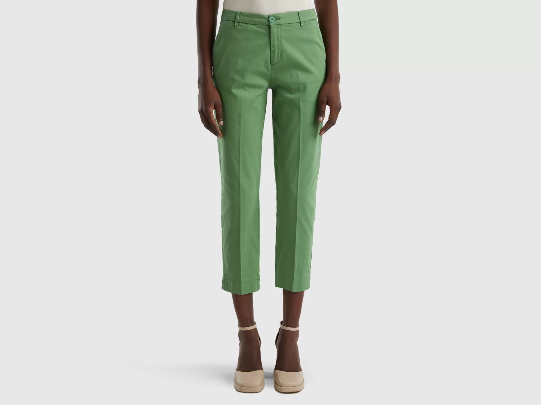 Benetton Chino Cropped In Cotone Stretch Verde Best Sale